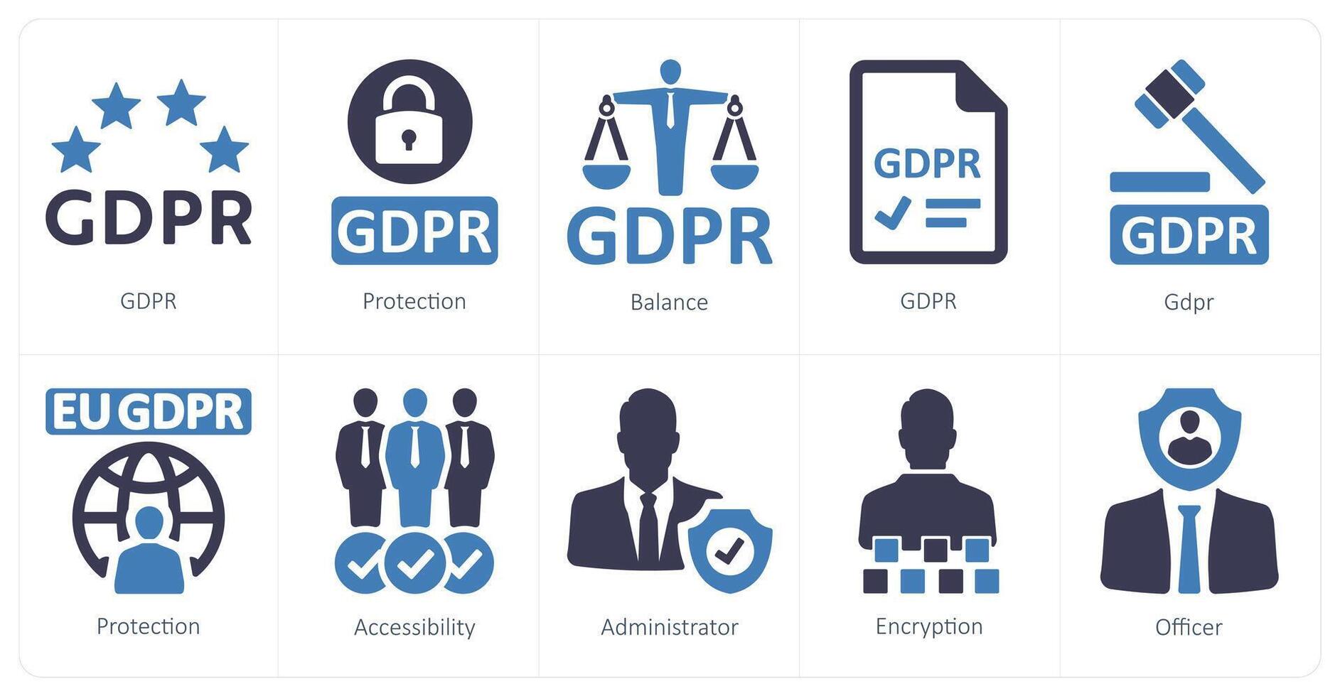 A set of 10 gdpr icons as gdpr, protection, balance vector