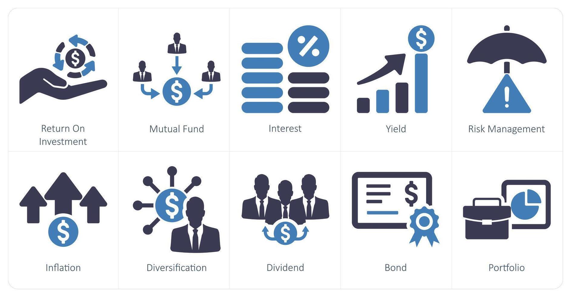 A set of 10 investment icons as return on investment, mutual fund, interest vector