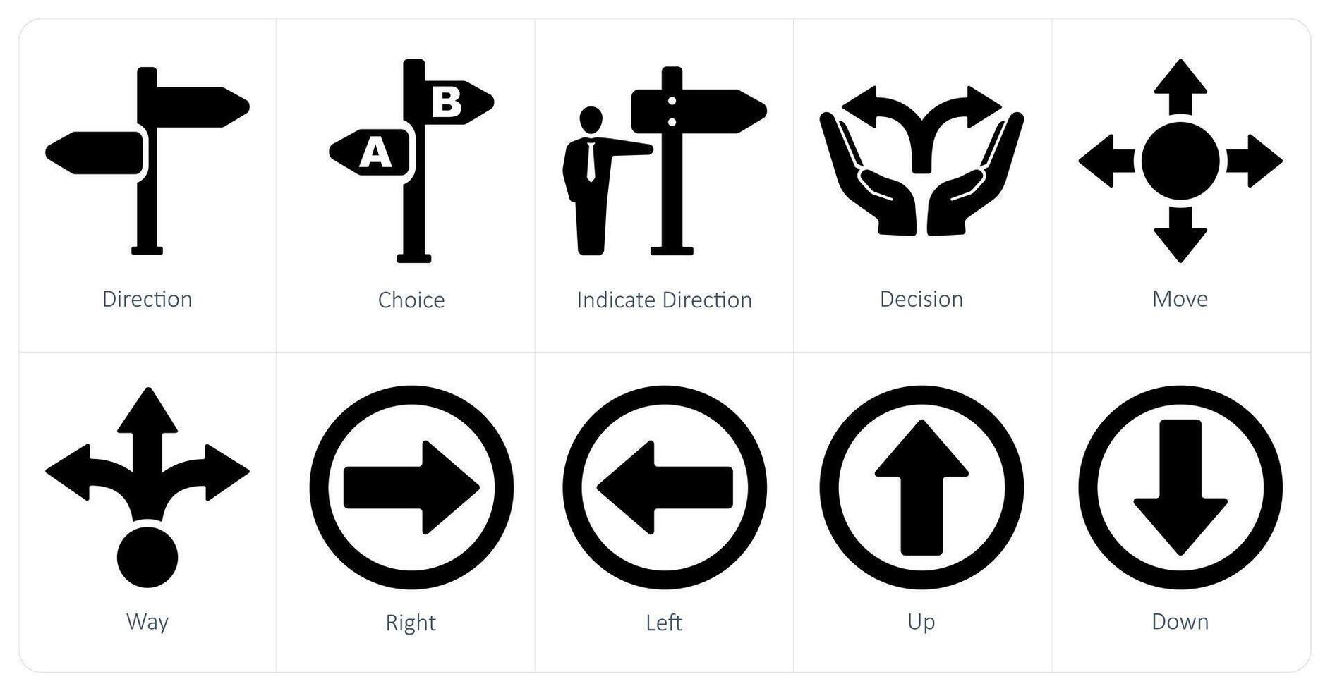 A set of 10 direction icons as direction, choice, indicate direction vector