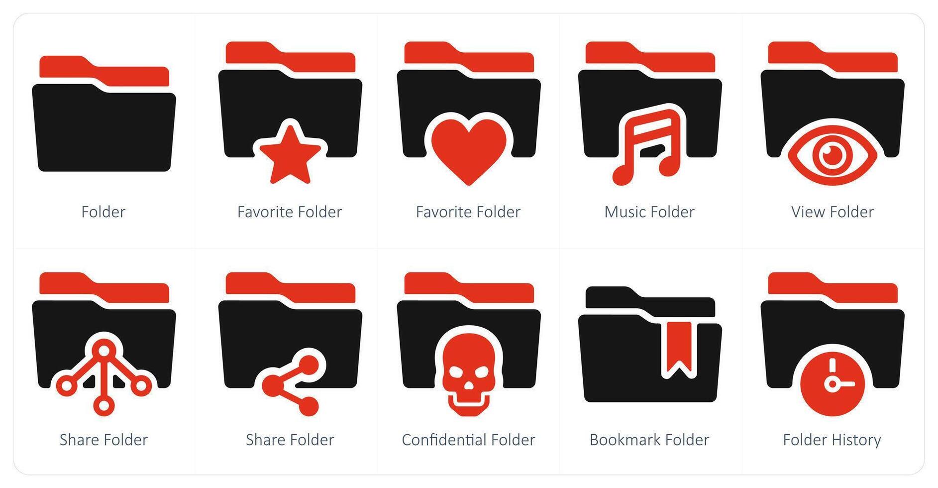 A set of 10 Folder icons as folder, favorite folder, music folder vector