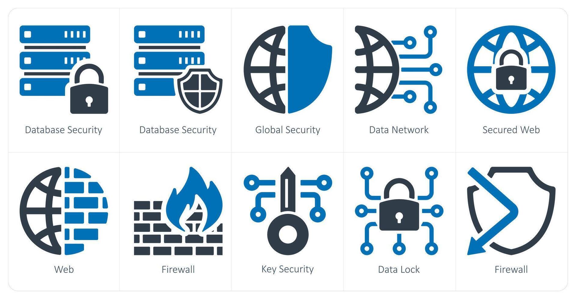 A set of 10 Security icons as database security, global security, data network vector