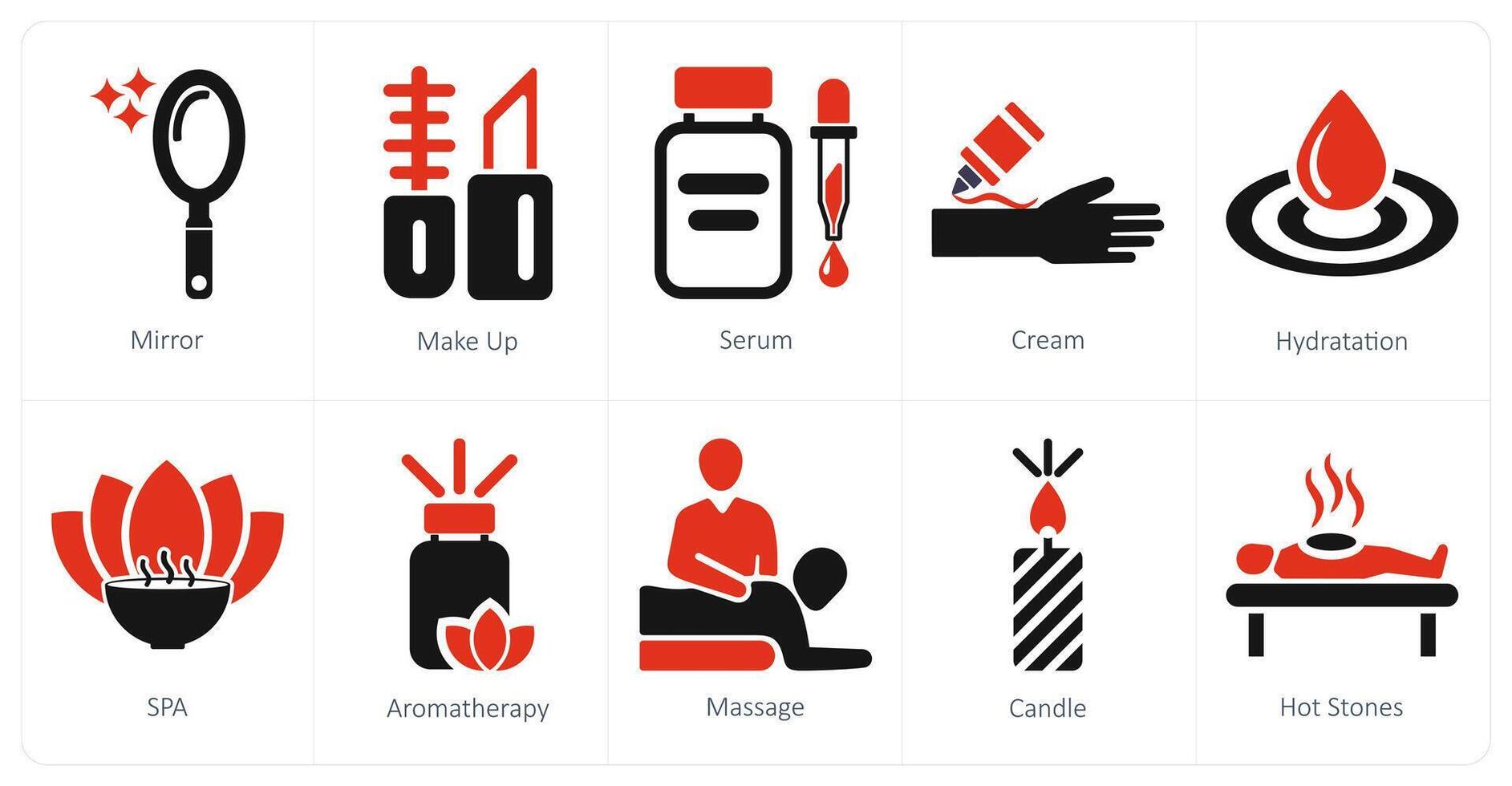 A set of 10 beauty and spa icons as mirror, make up, serum vector