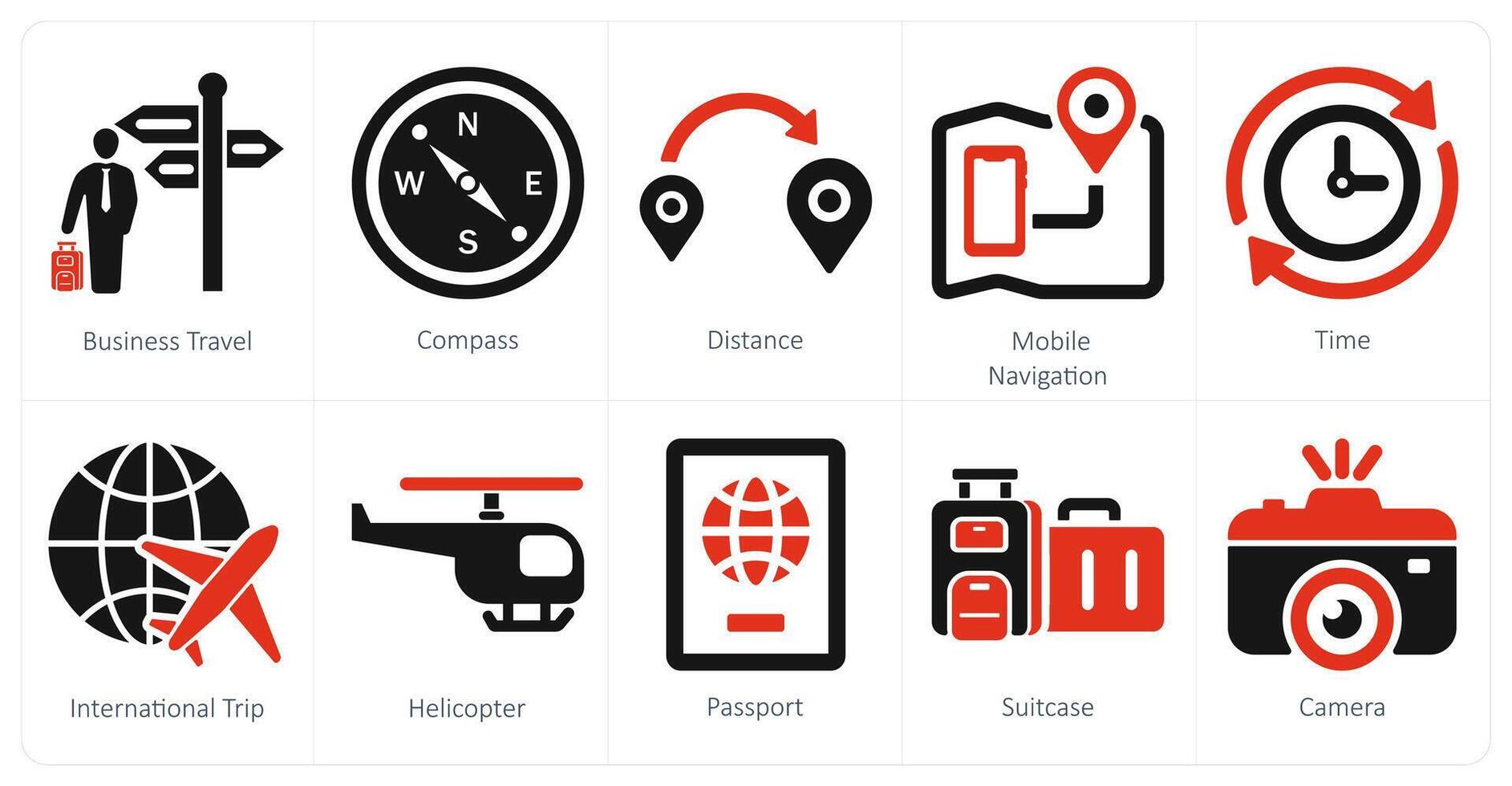 A set of 10 mix icons as business travel, compass, distance, mobile navigation vector
