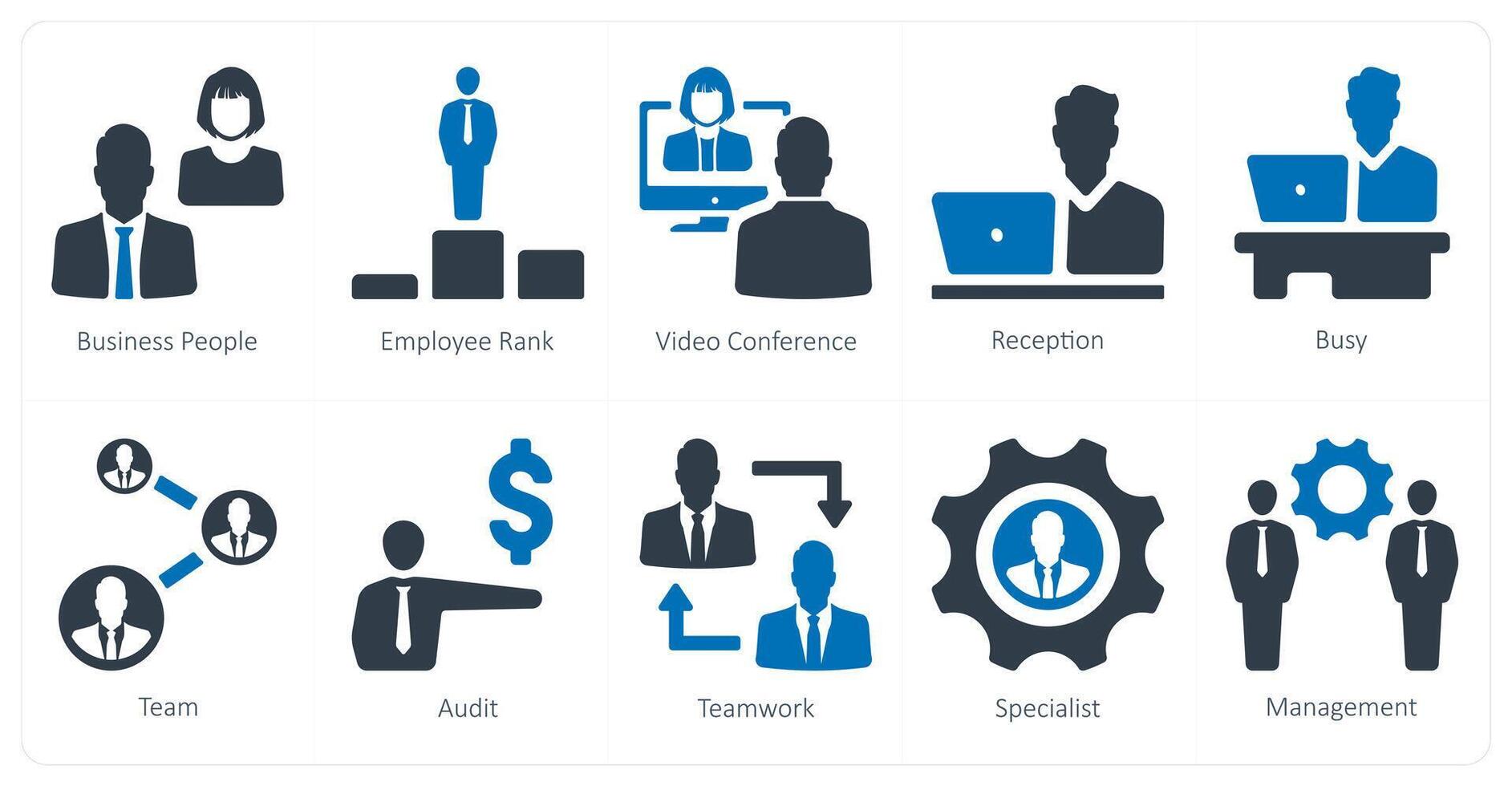 A set of 10 humanresources icons as business people, employee rank, conference vector