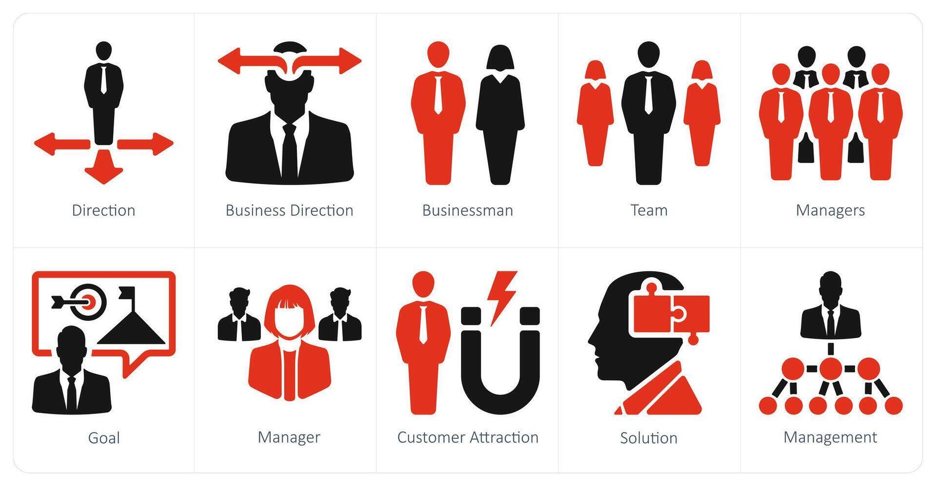 A set of 10 Leadership icons as direction, business direction, businessman vector