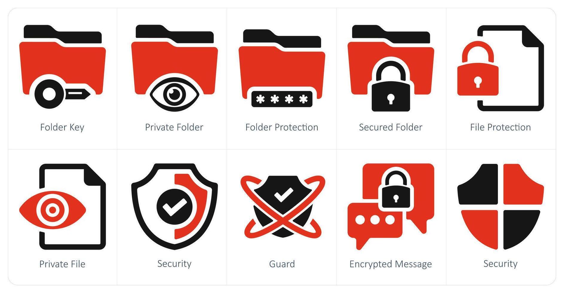 A set of 10 Security icons as folder key, private folder, folder vector