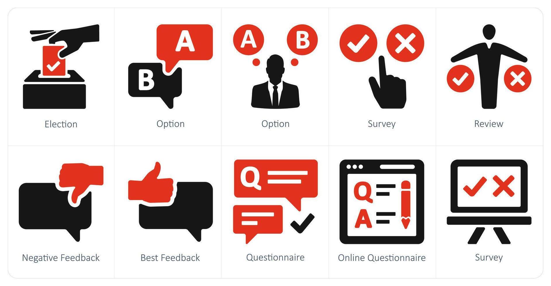 A set of 10 survey and rating icons as election, option, survey vector