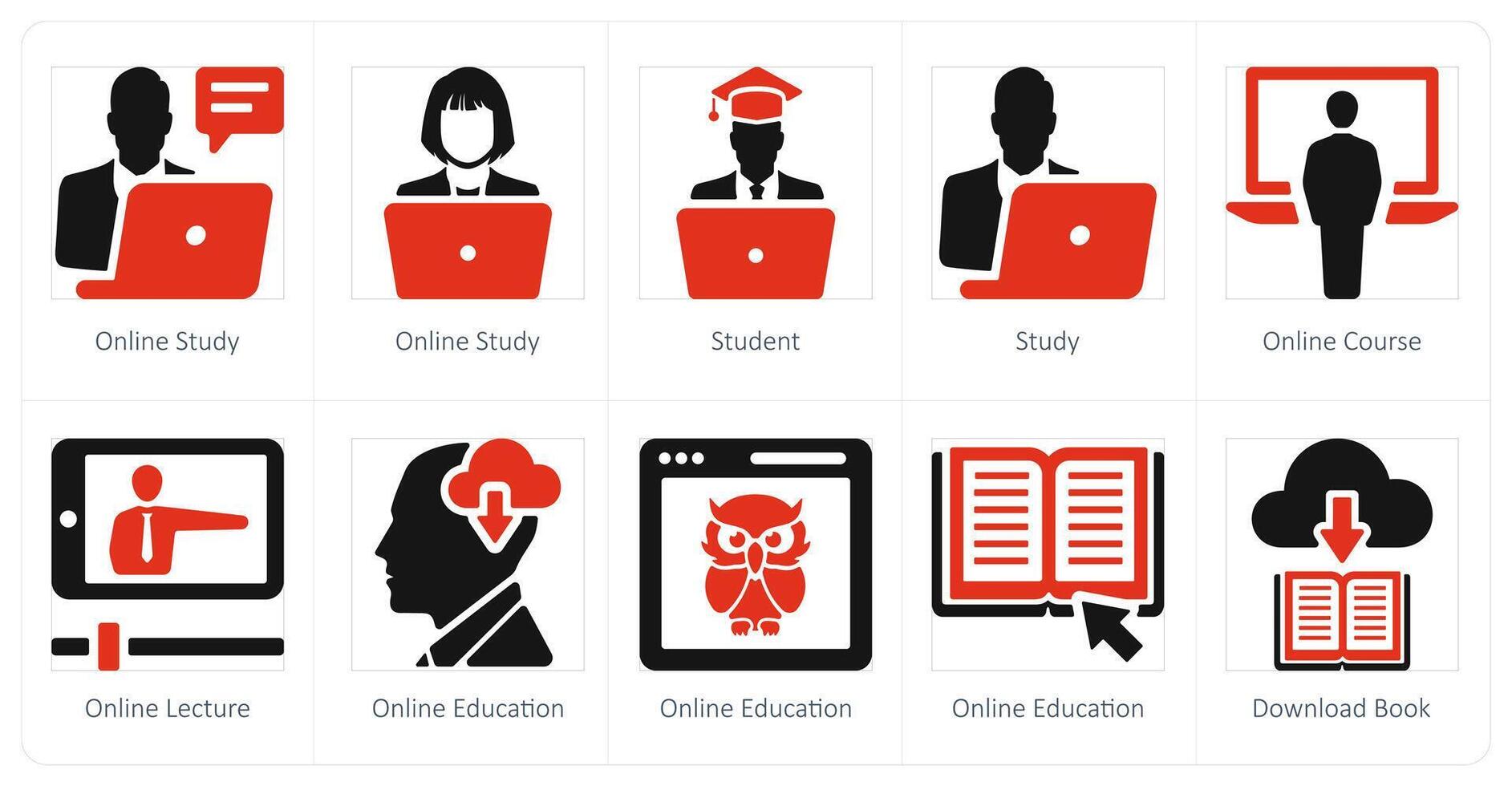 A set of 10 online education icons as online study, student, study, online course vector