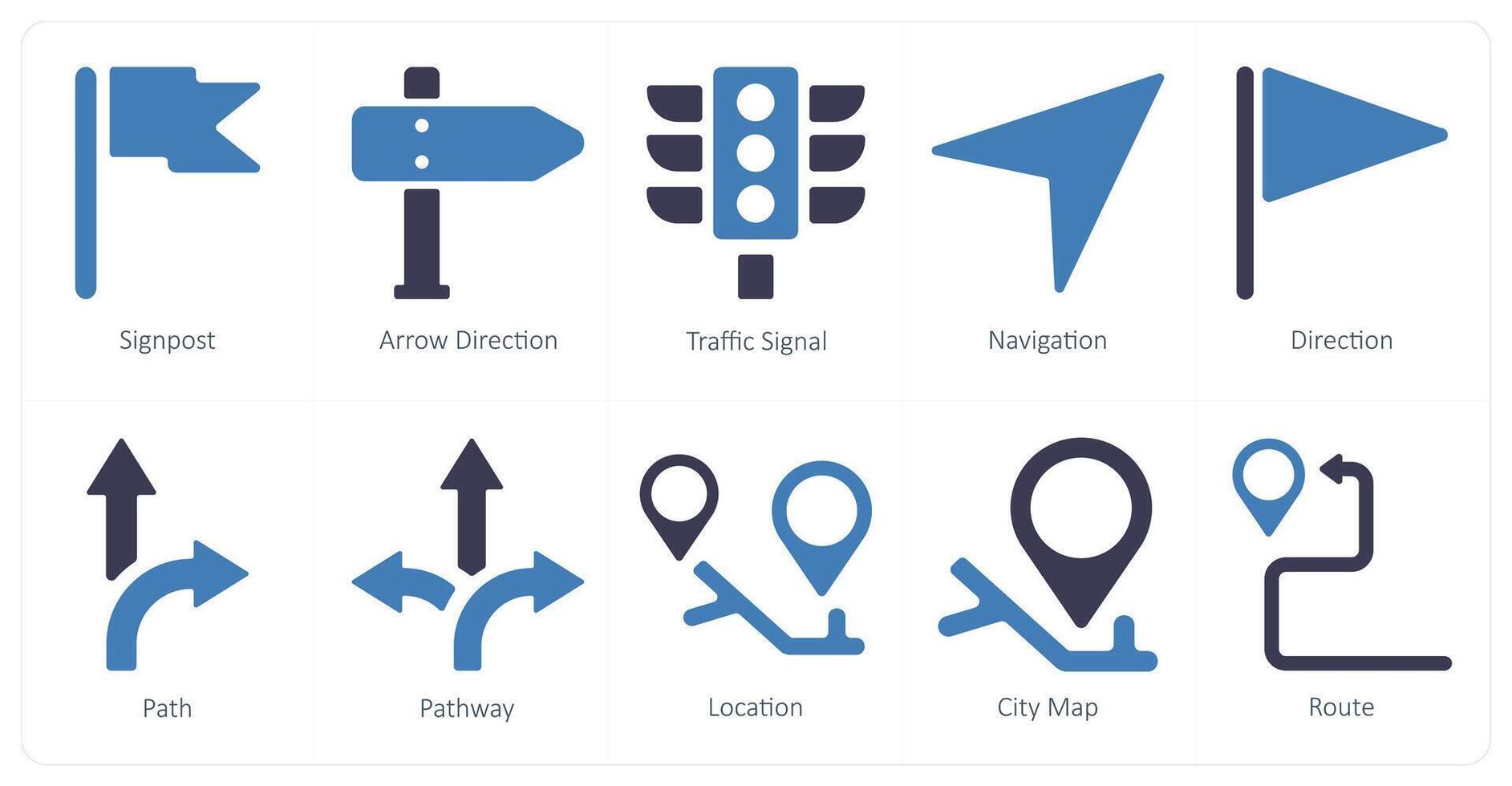 A set of 10 Navigation icons as signpost, arrow direction, traffic signal vector