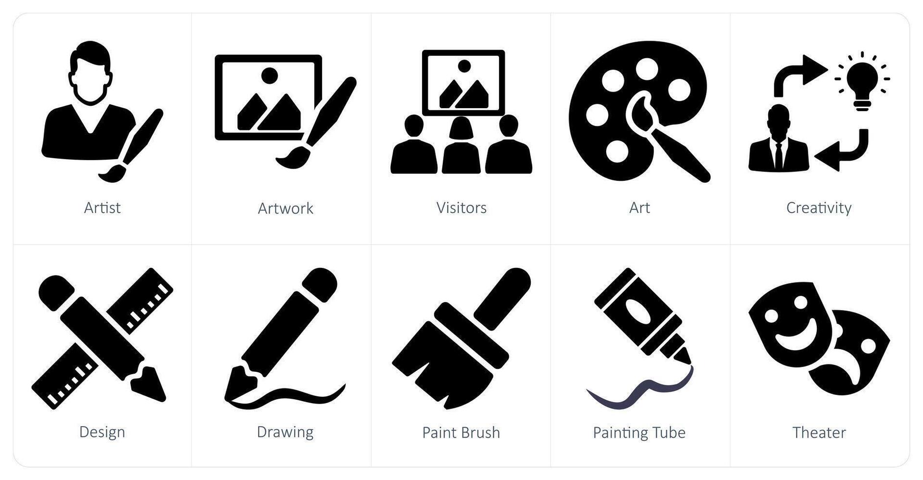 A set of 10 art icons as artist, artwork, visitors vector