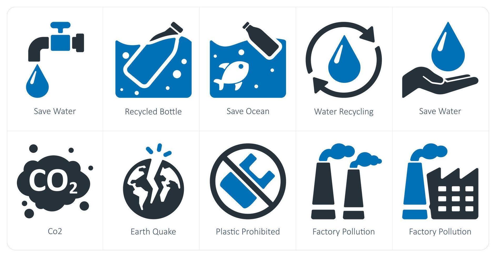 A set of 10 Ecology icons as save water, recycled bottle, save ocean vector