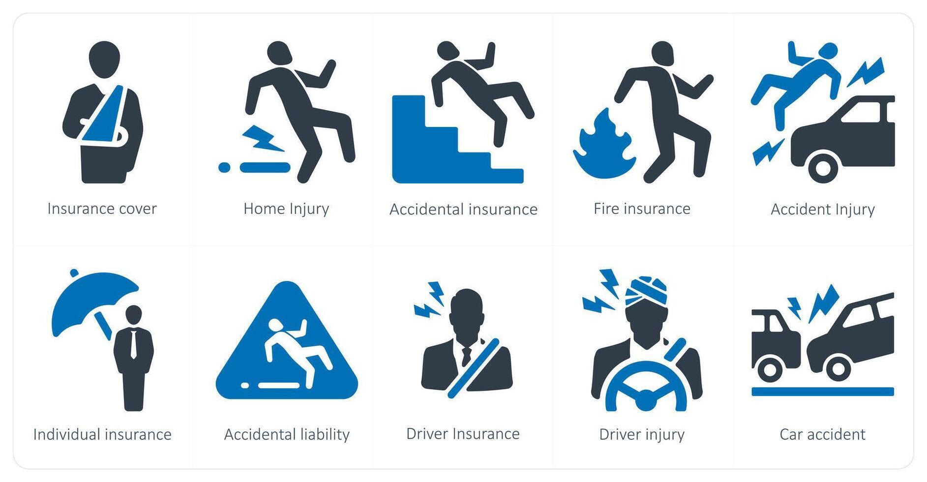 un conjunto de 10 seguro íconos como seguro cubrir, hogar lesión, accidental seguro vector