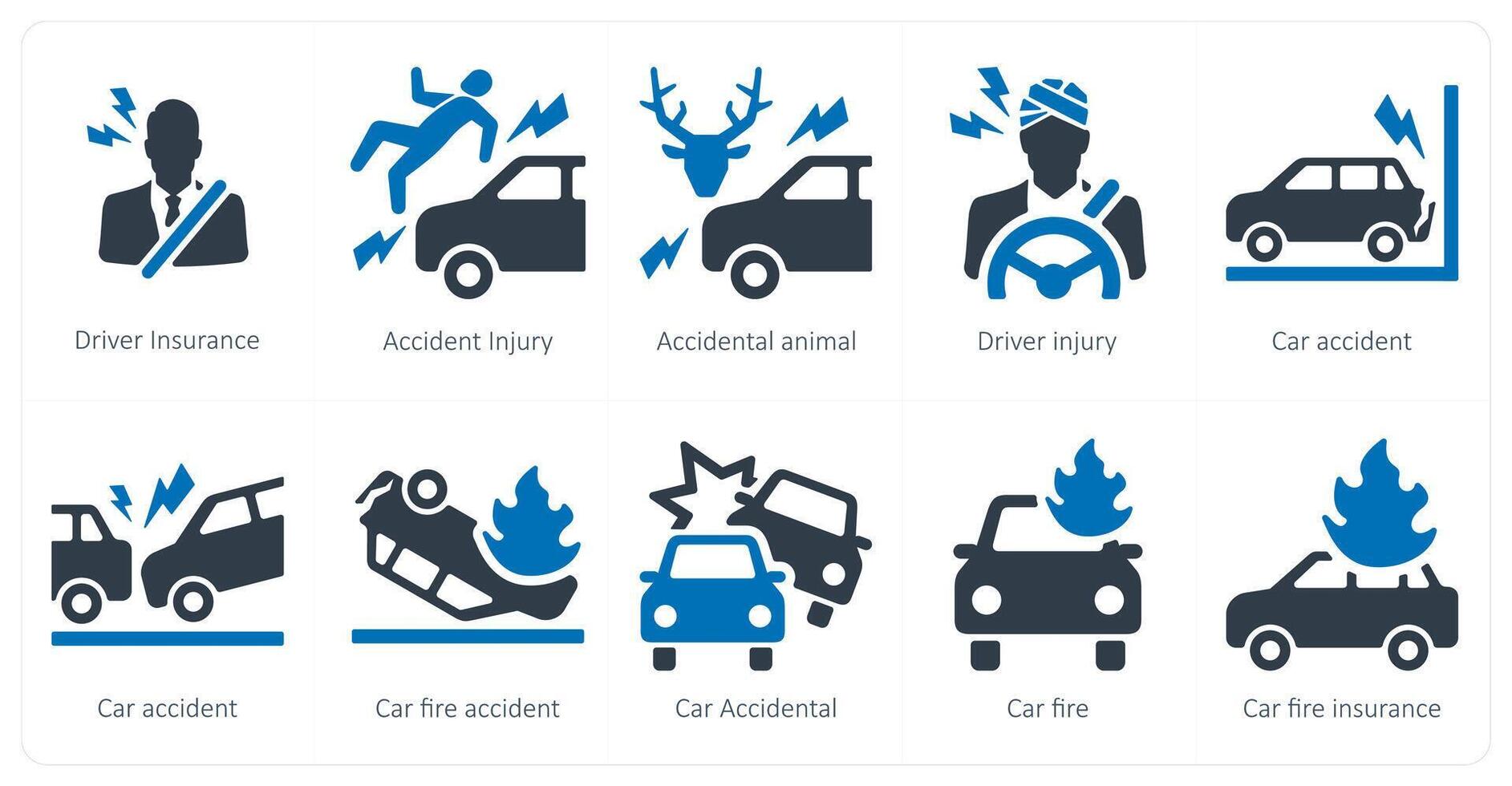 A set of 10 Insurance icons as driver insurance, accident injury, accidental animal vector