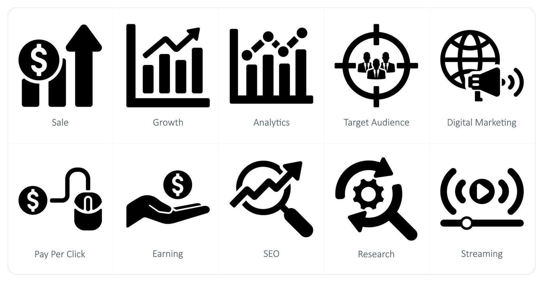 A set of 10 digital marketing icons as sale, growth, analytics vector