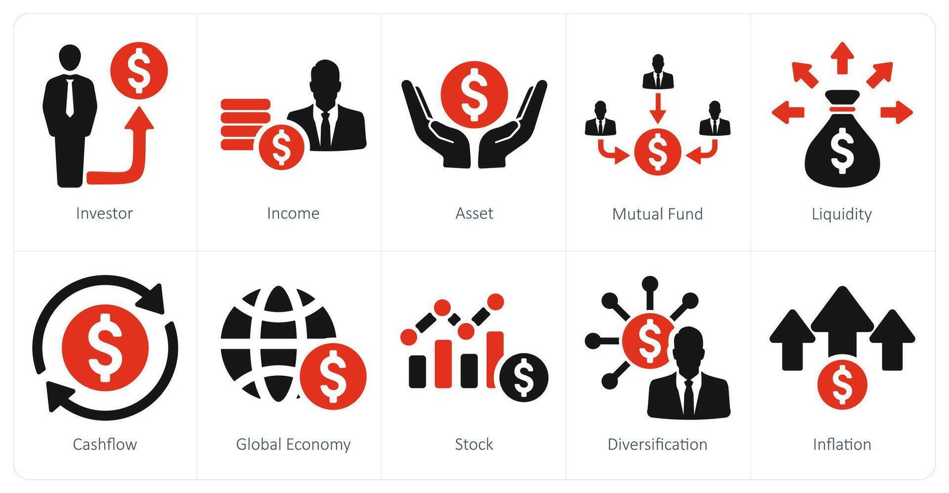 un conjunto de 10 inversión íconos como inversor, ingreso, activo vector