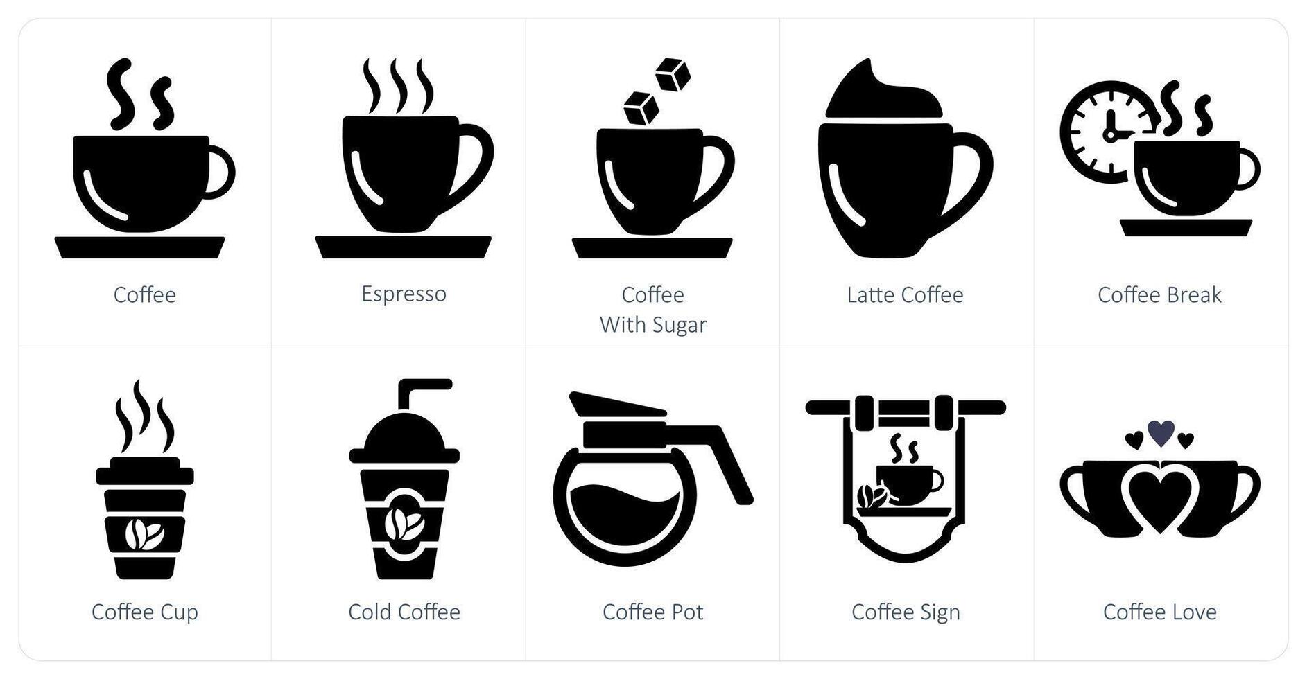 A set of 10 coffee icons as coffee, espresso, coffee with sugar vector