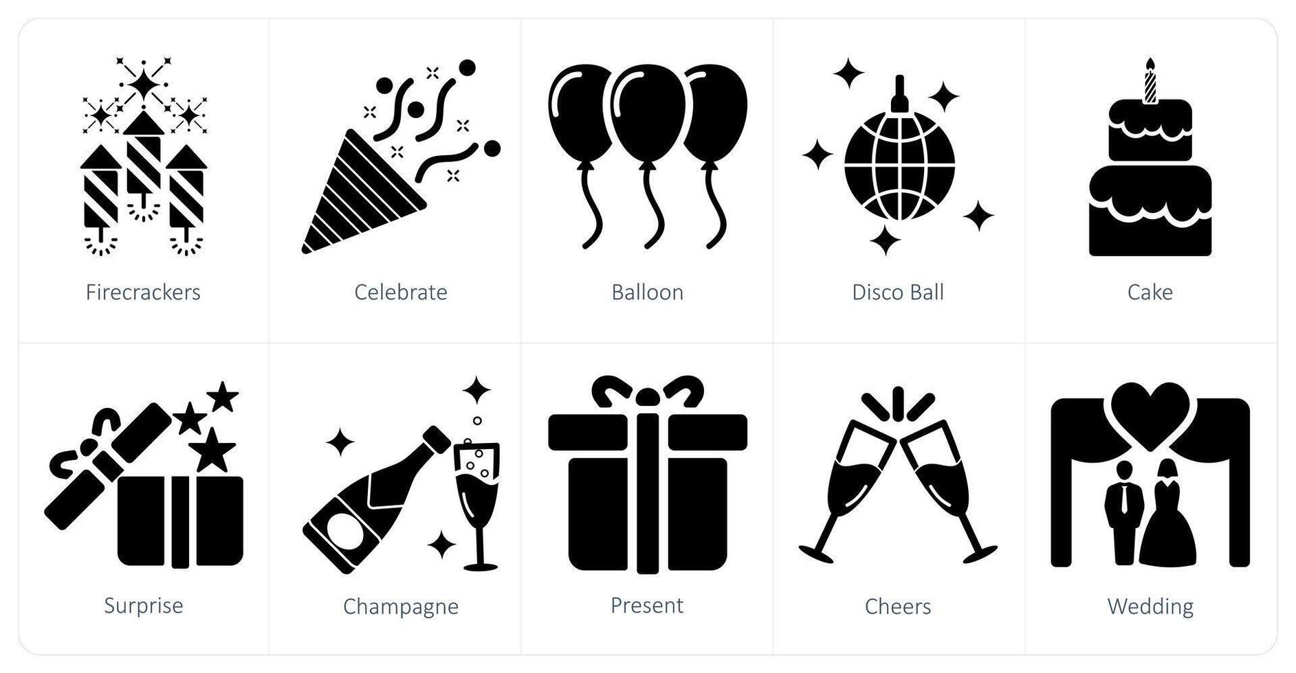 A set of 10 celebrate icons as firecrackers, celebrate, balloon vector