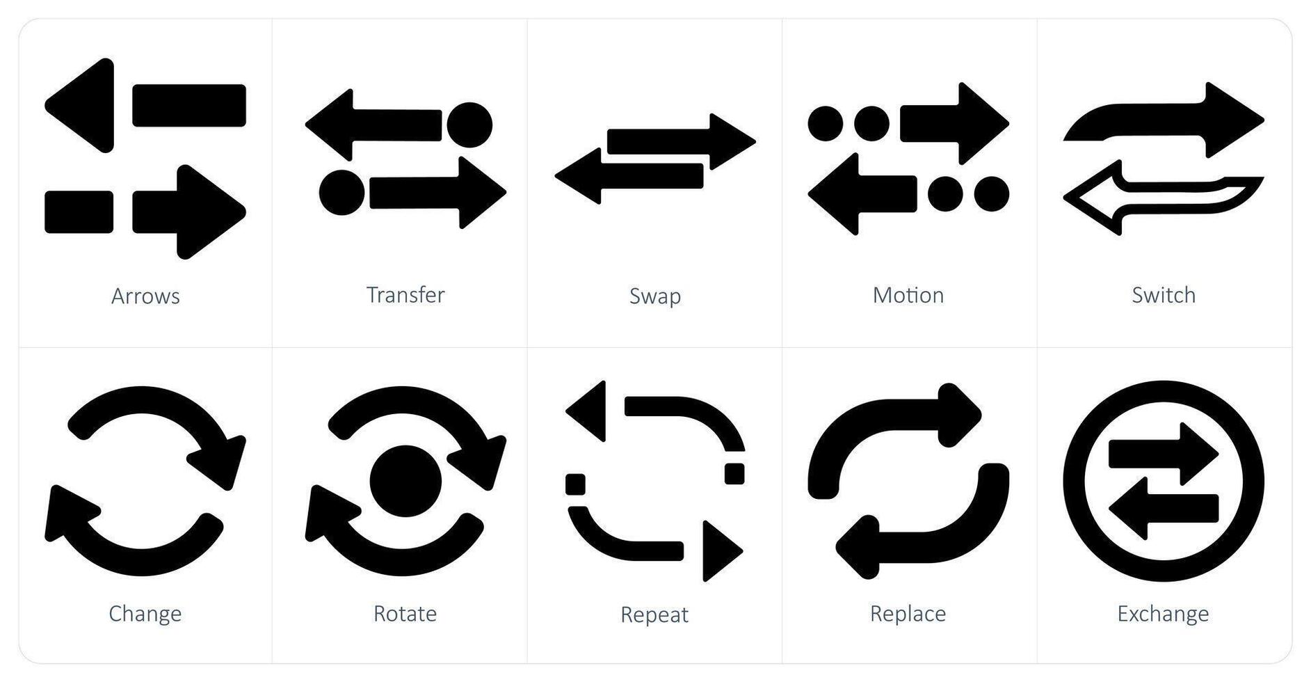 A set of 10 arrows icons as arrows, transfer, swap vector
