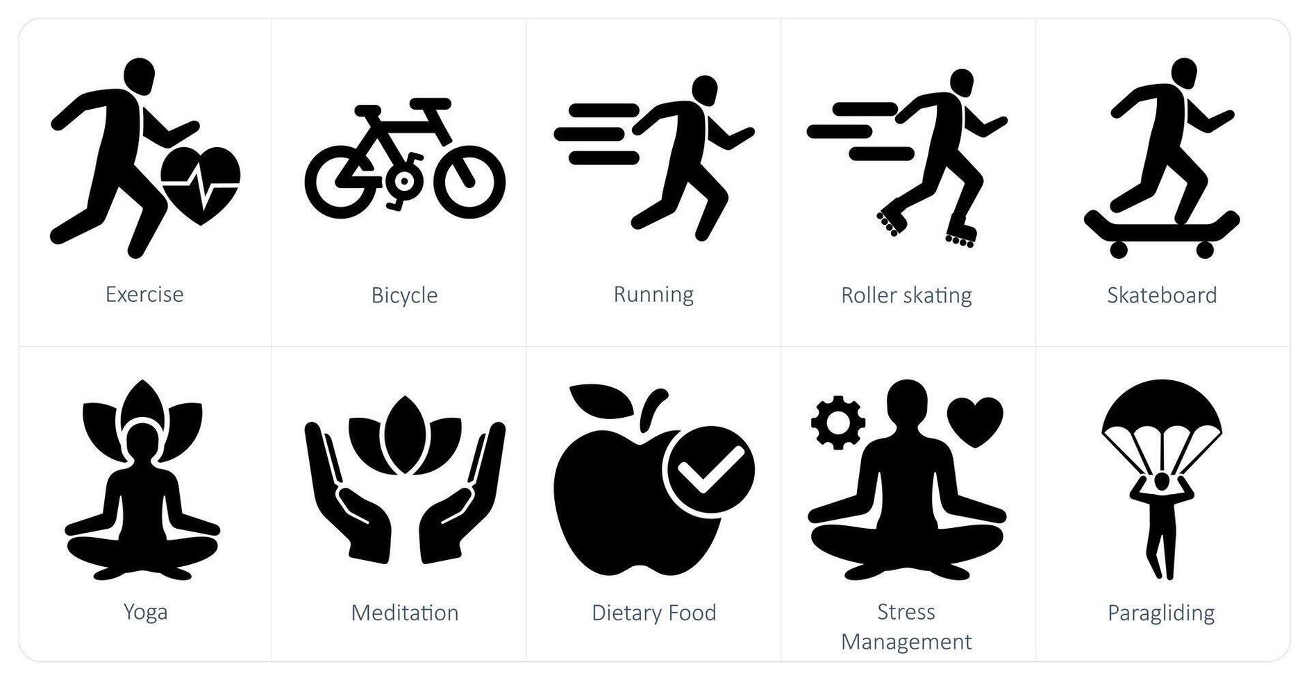 A set of 10 mix icons as exercise, bicycle, running vector