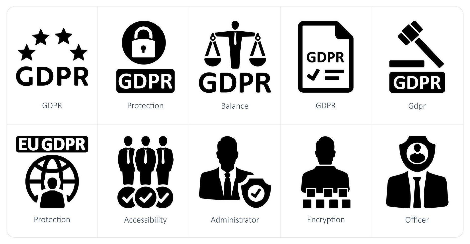 A set of 10 gdpr icons as gdpr, protection, balance vector