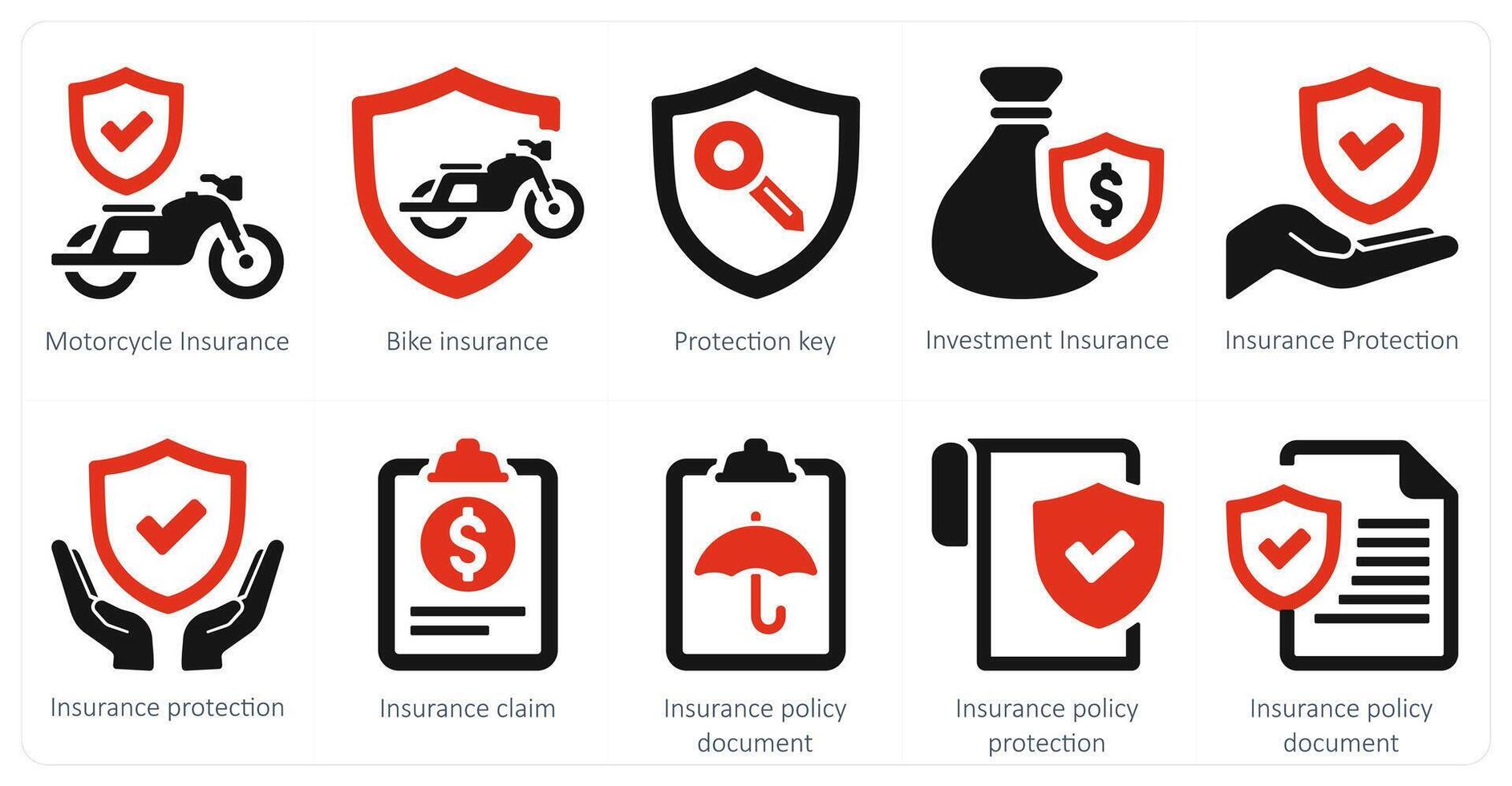 A set of 10 Insurance icons as motorcycle insurance, bike insurance, protection key vector