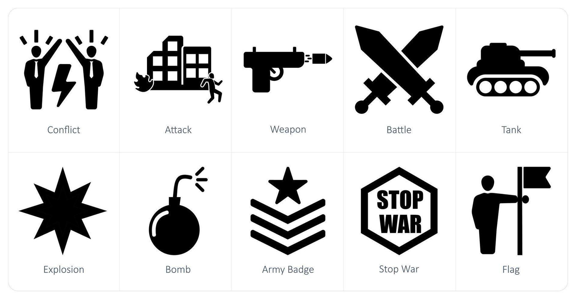 A set of 10 mix icons as conflict, attack, weapon vector