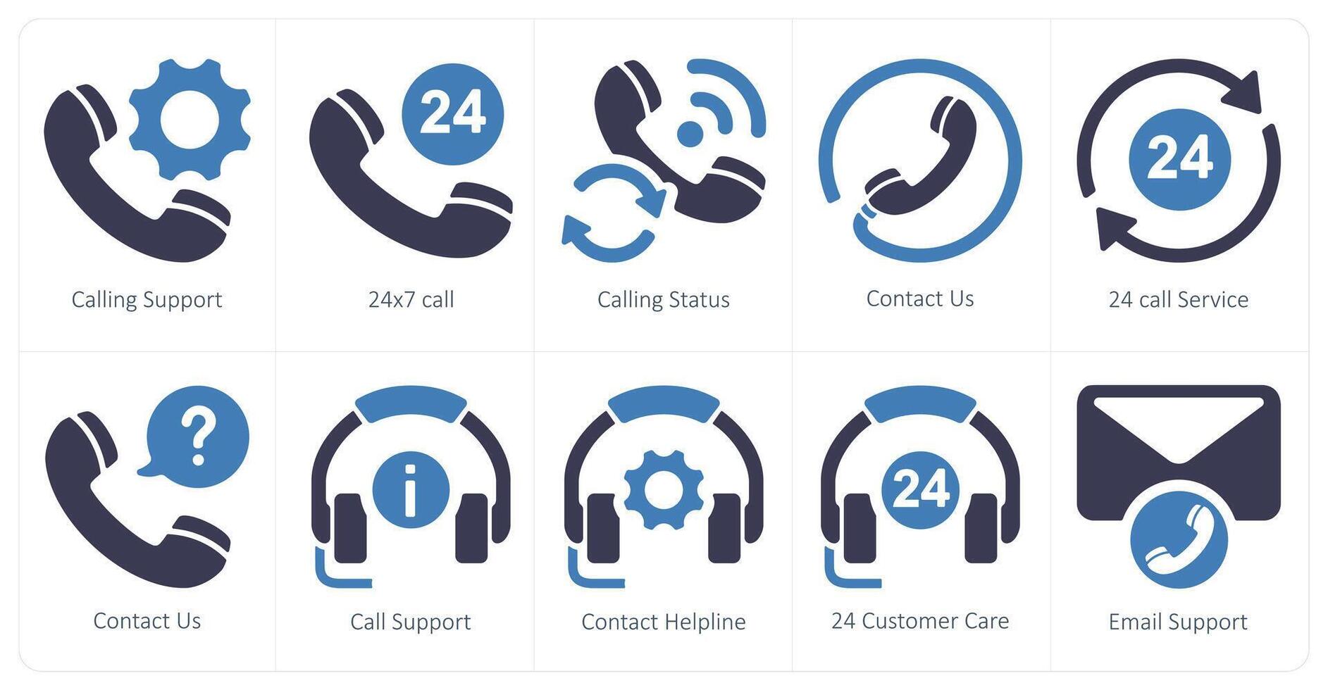 A set of 10 Customer Support icons as calling support, 24x7 call, calling status vector