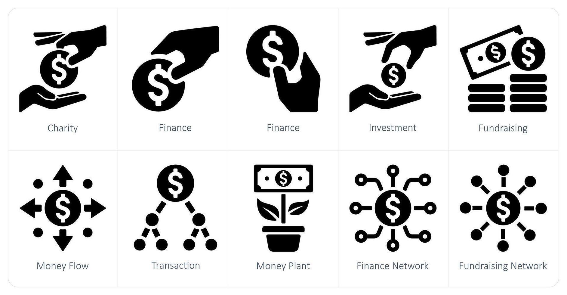 A set of 10 crowdfunding icons as charity, finance, investment vector