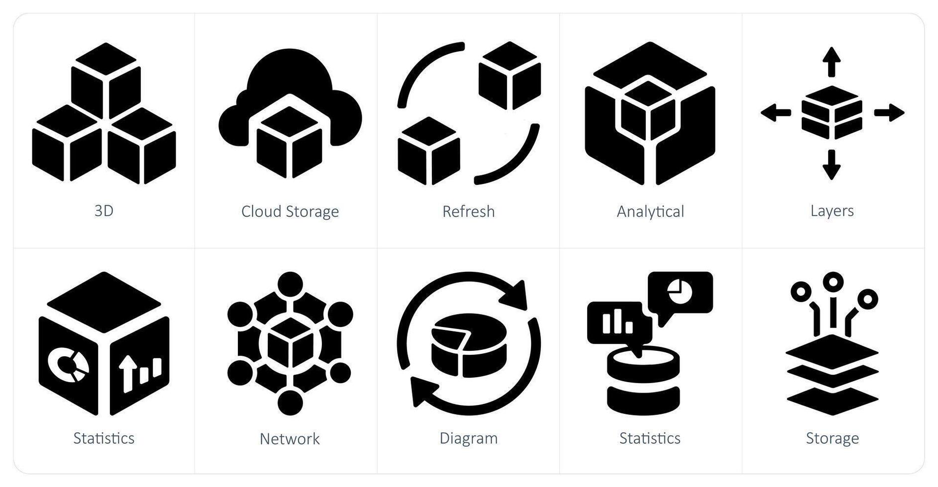 A set of 10 Big Data icons as 3d, cloud storage, refresh vector