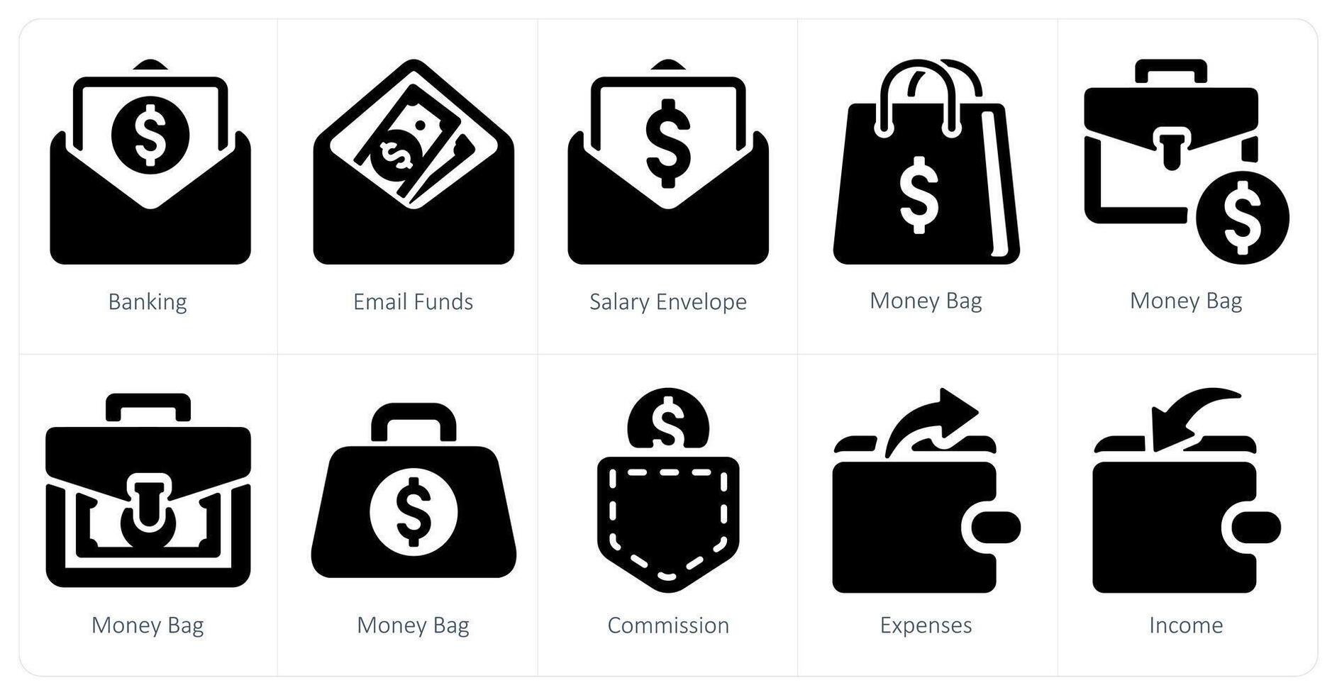 A set of 10 finance icons as banking, email funds, salary envelope, vector