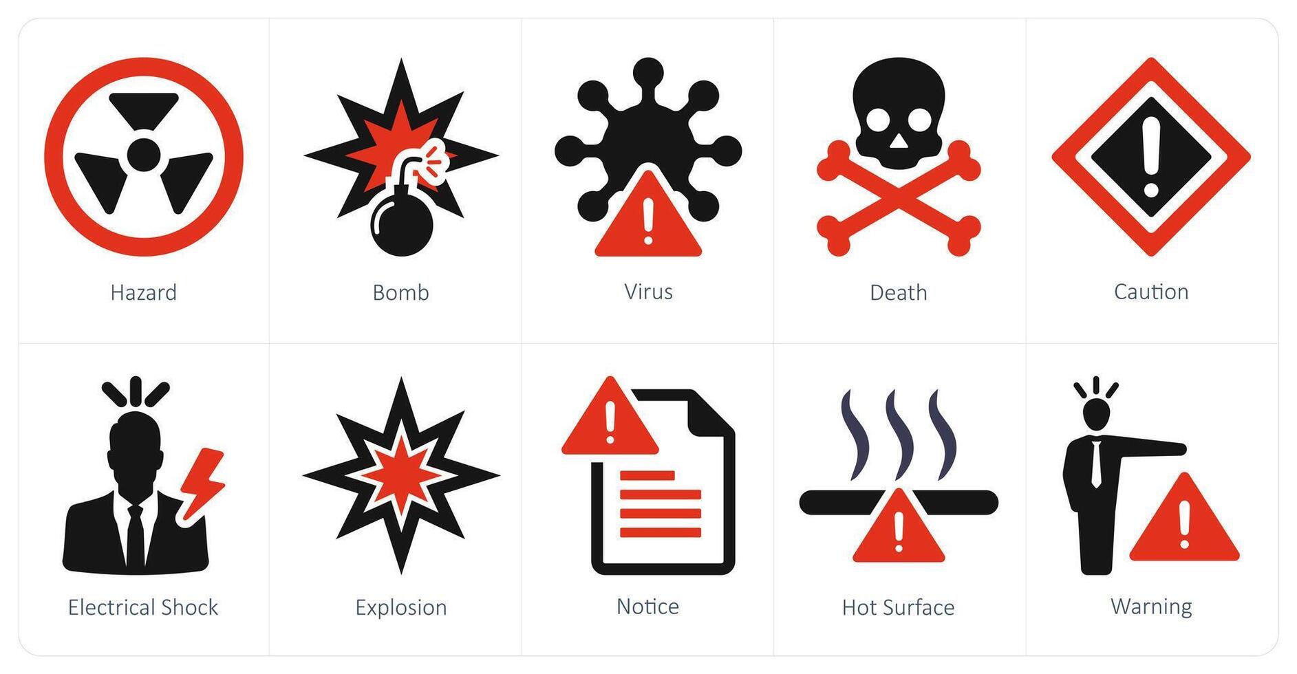 un conjunto de 10 peligro peligro íconos como peligro, bomba, virus, muerte vector