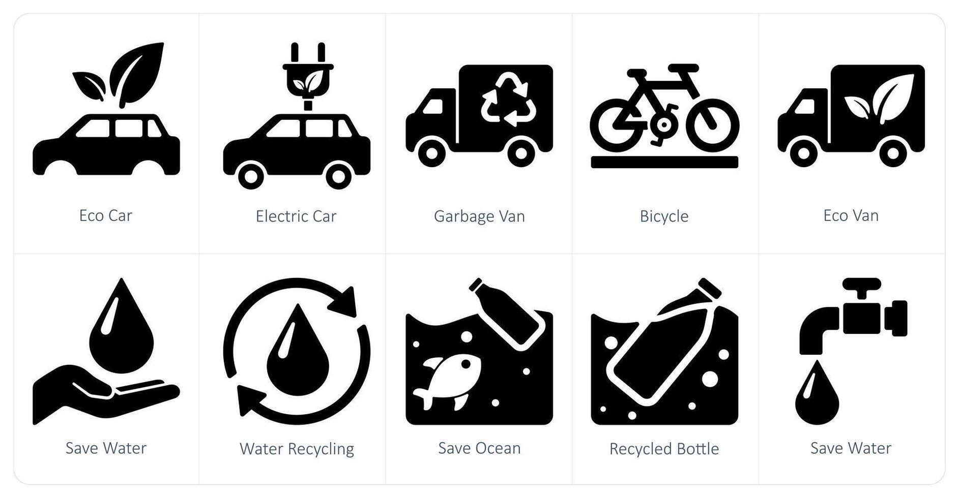 A set of 10 Ecology icons as eco car, electric car, garbage van vector