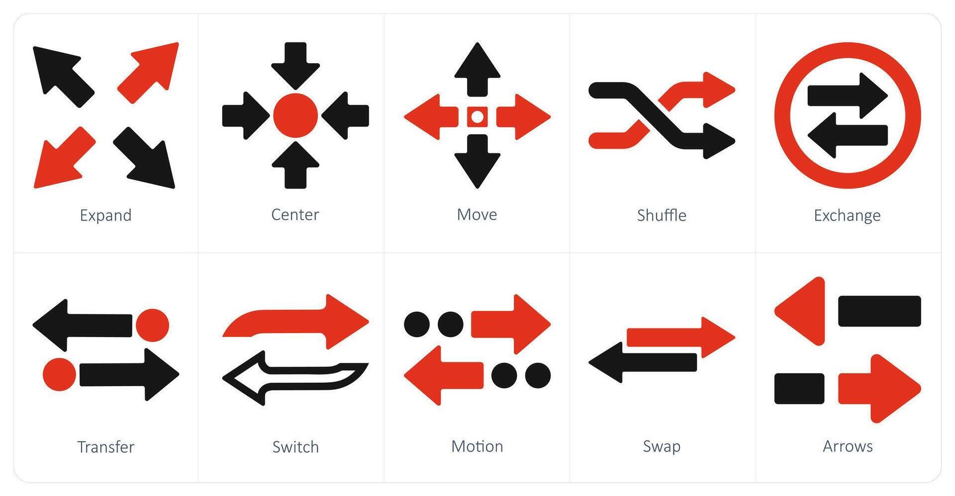 A set of 10 arrows icons as expand, center, move vector
