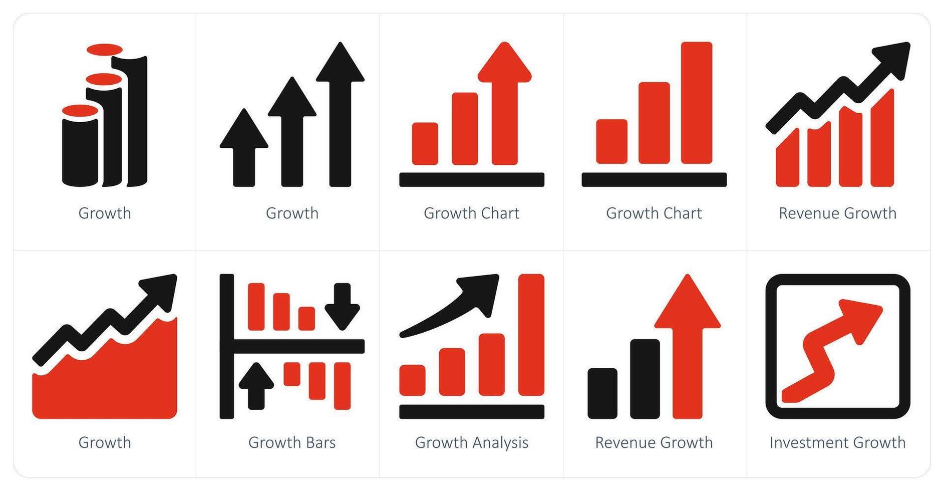 A set of 10 diagram and reports and Reports icons as growth, growth chart, revenue growth vector