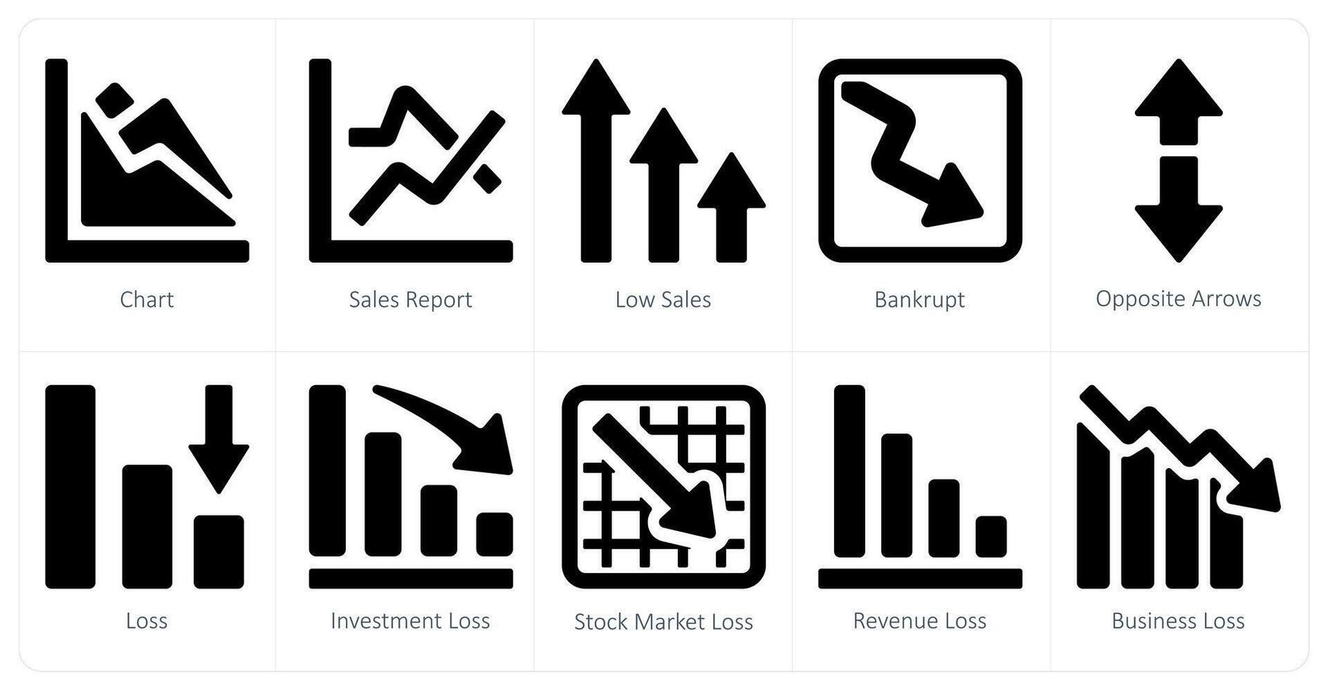 un conjunto de 10 diagramas y informes íconos como cuadro, ventas informe, bajo ventas vector