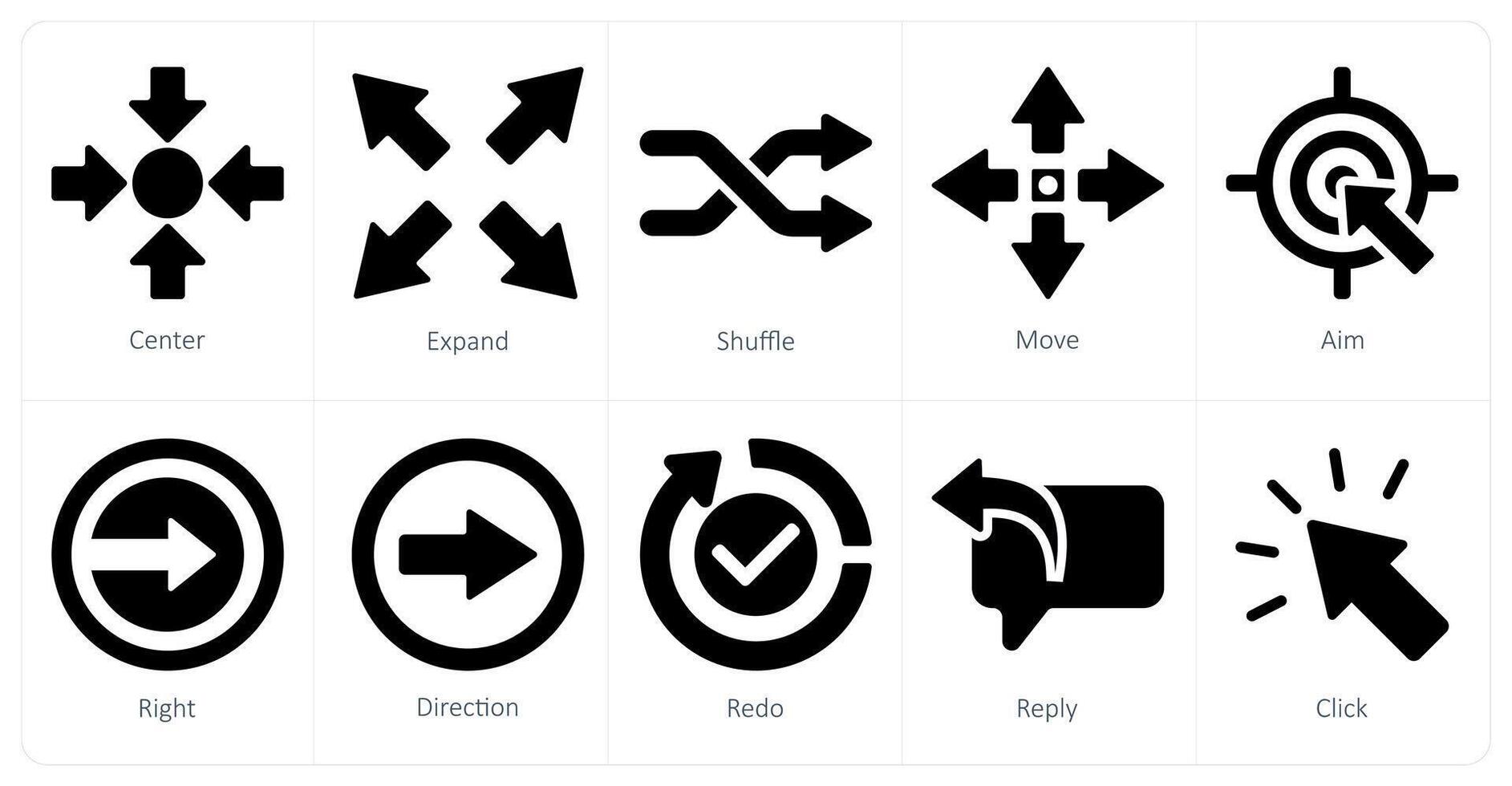 A set of 10 arrows icons as center, expand, shuffle vector