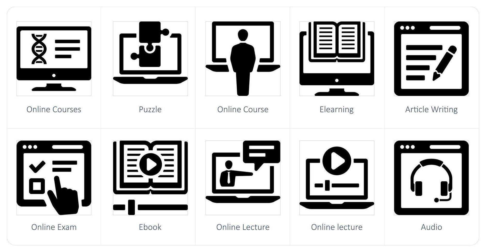 A set of 10 online education icons as online classes, puzzle, online course vector