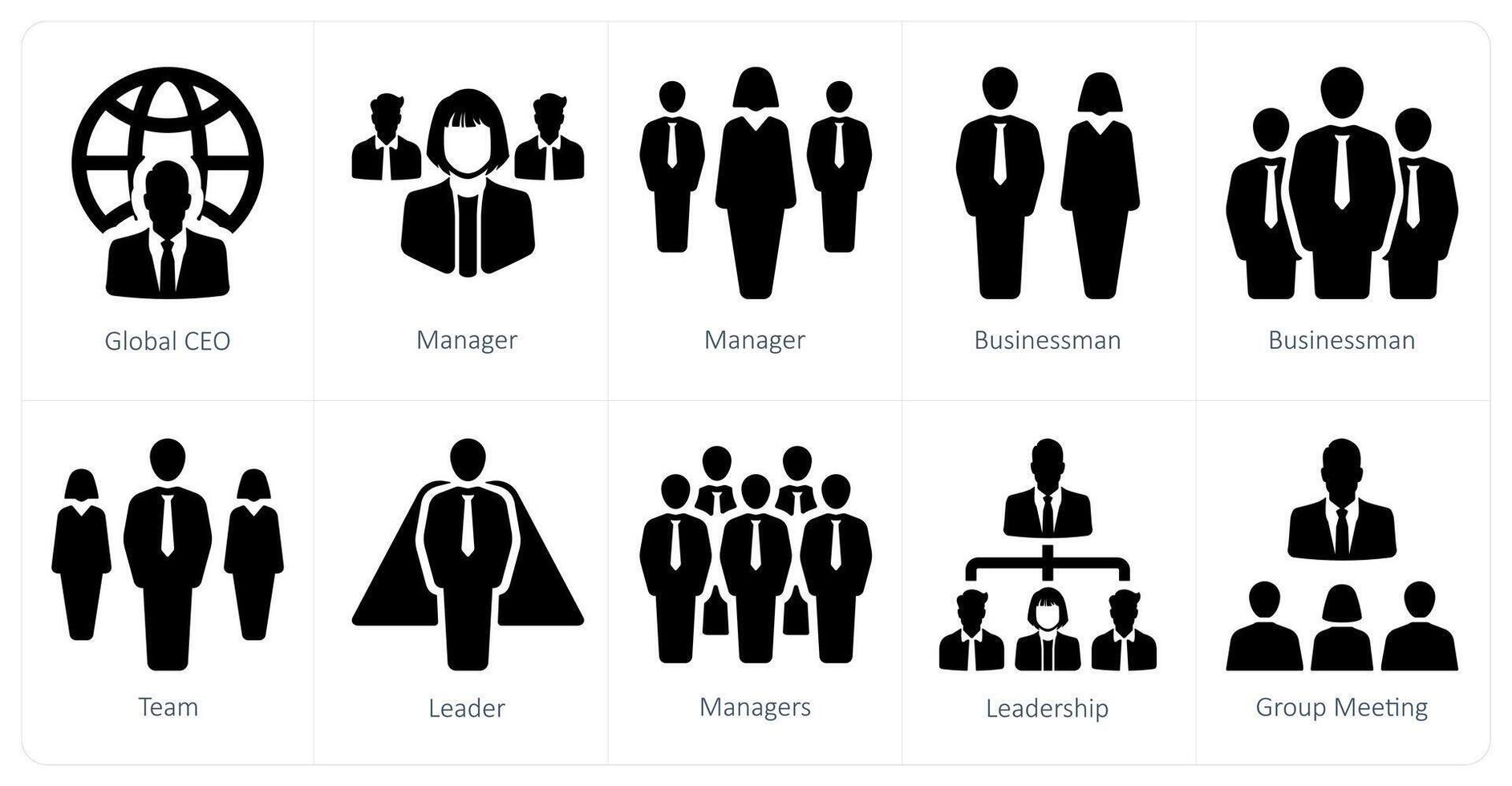 A set of 10 Leadership icons as global ceo, manager, businessman vector