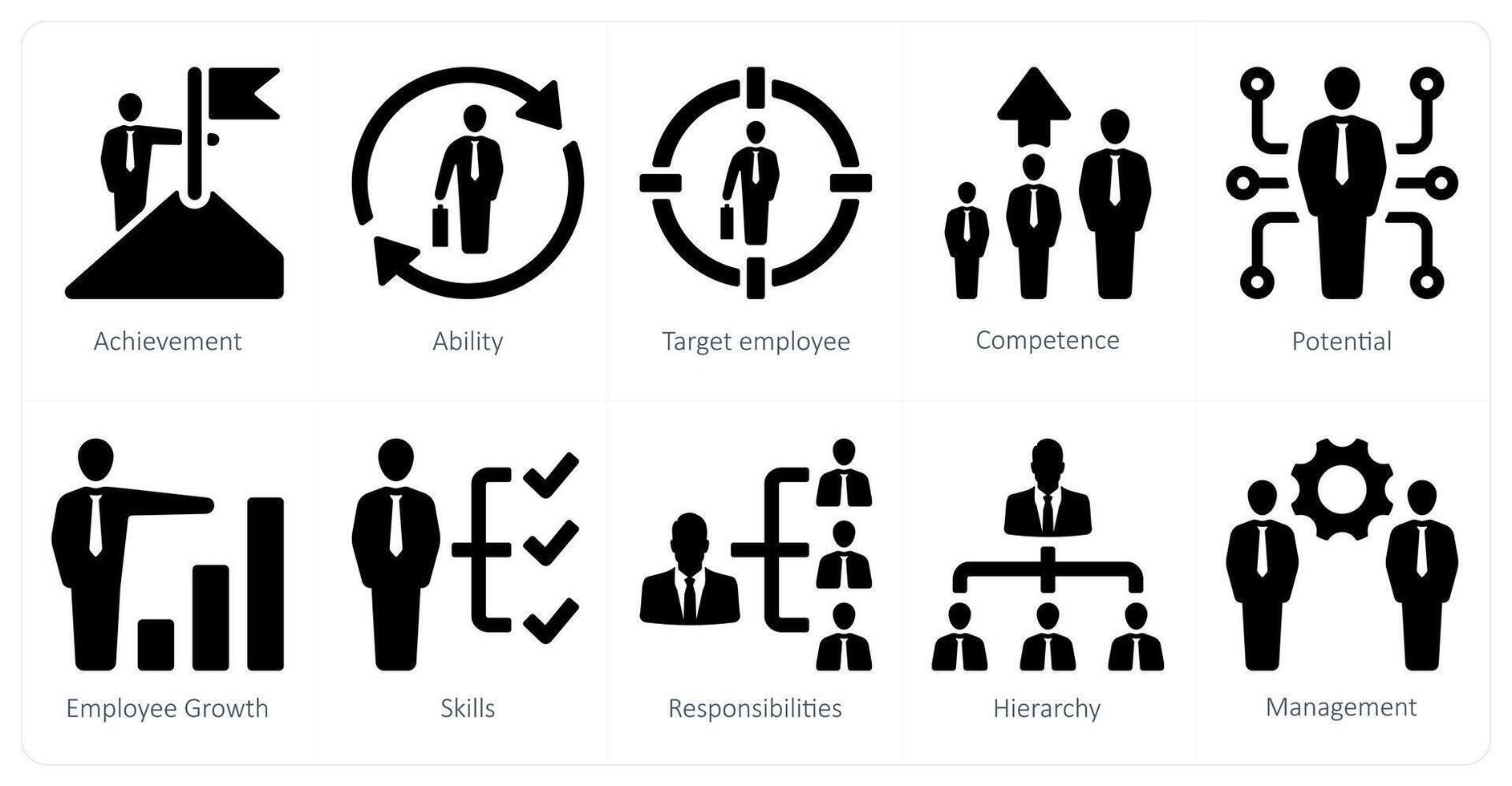 A set of 10 Human Resources icons as achievement, ability, target employee vector