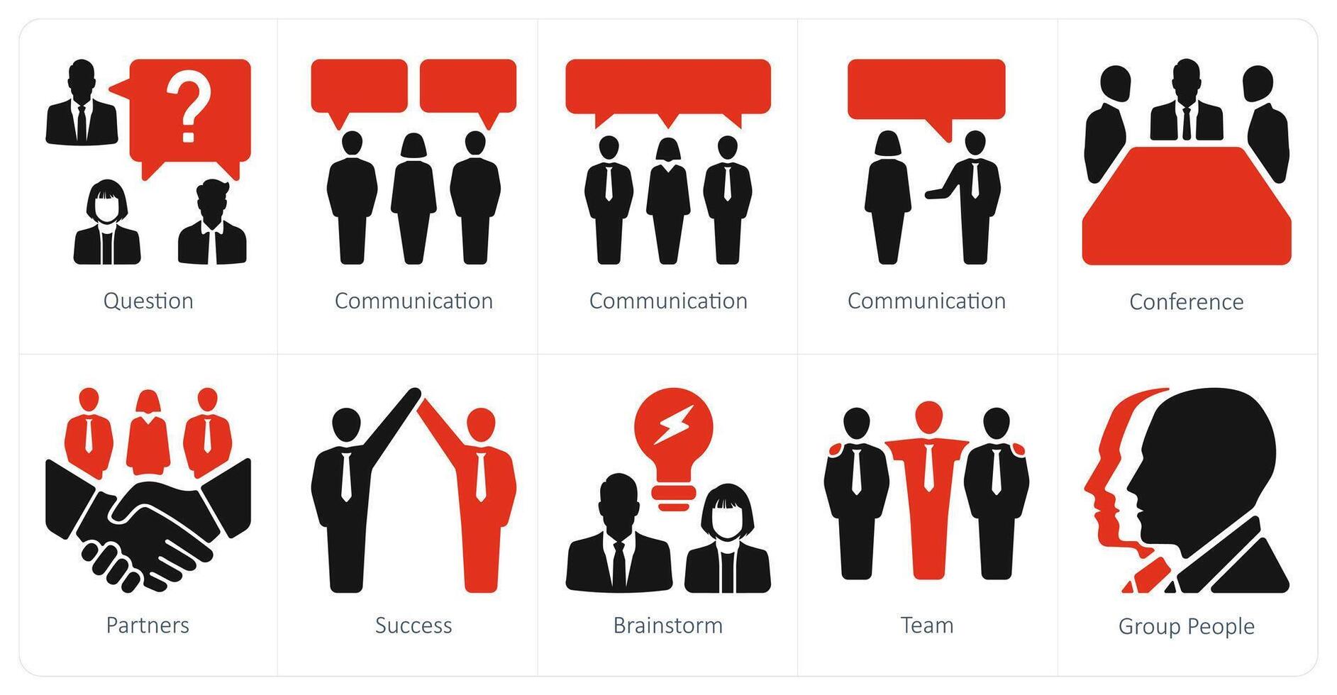 A set of 10 Teamwork icons as question, communication, conference vector