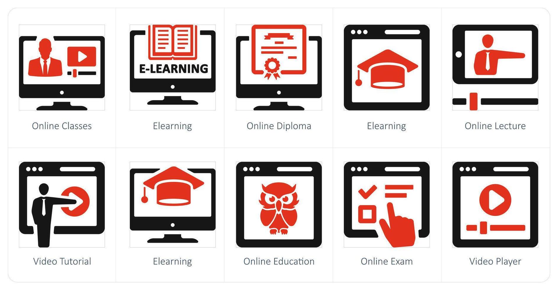 A set of 10 online education icons as online classes, e learning, online diploma vector