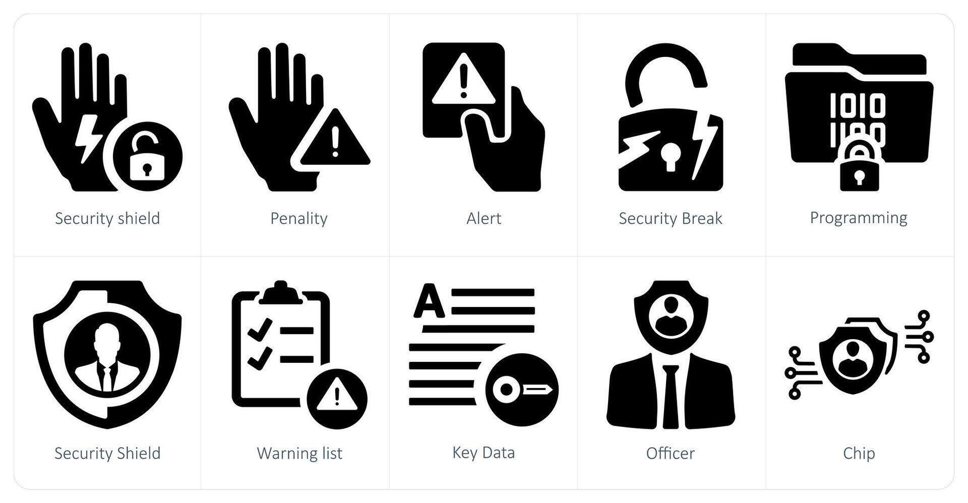 A set of 10 gdpr icons as security shield, penality, alert vector