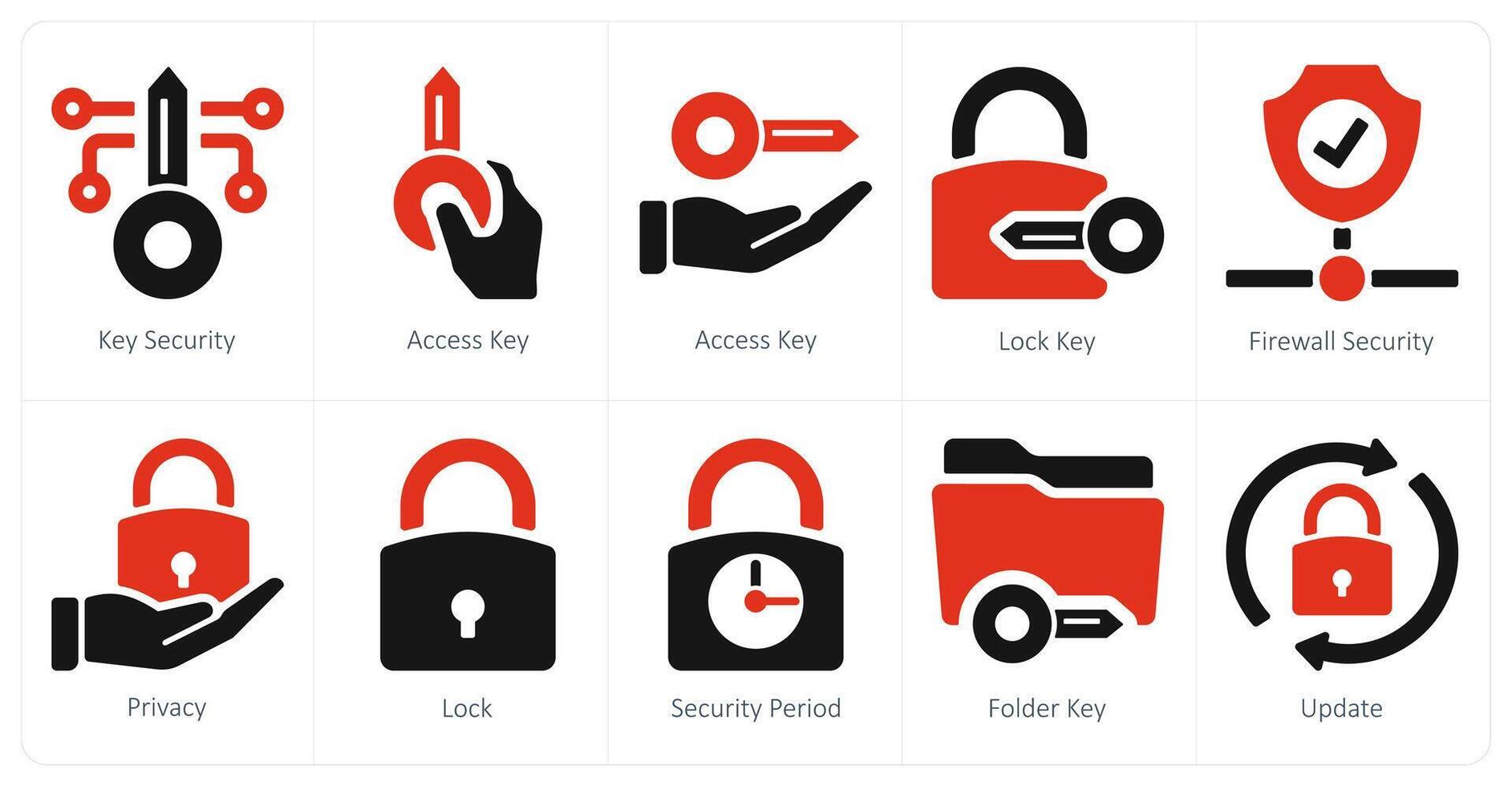 A set of 10 Security icons as key security, access key, lock key vector