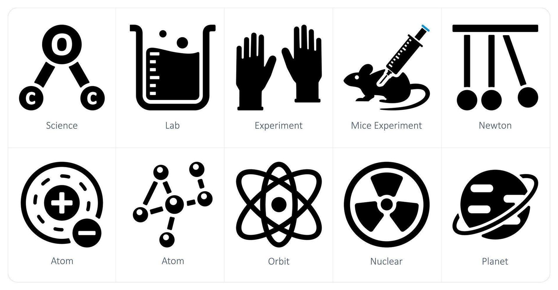 A set of 10 Science and Experiment icons as science, lab, experiment, mice experiment vector