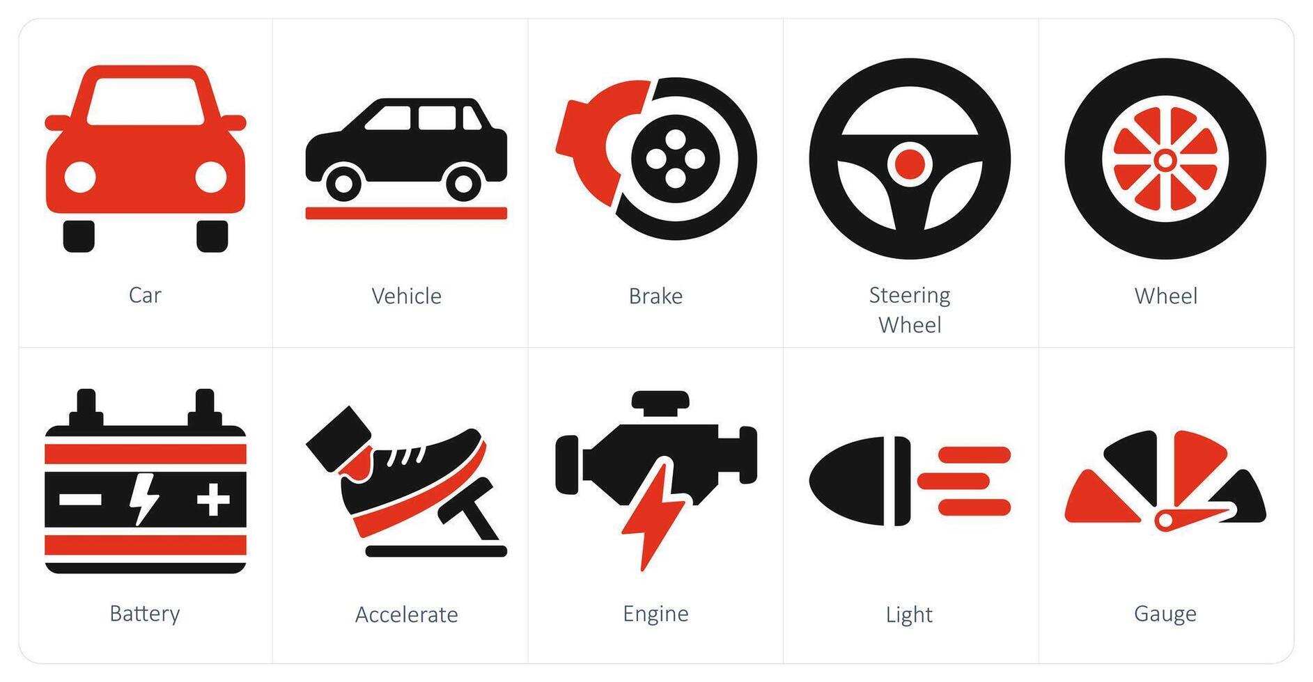 A set of 10 car icons as car, vehicle, brake vector