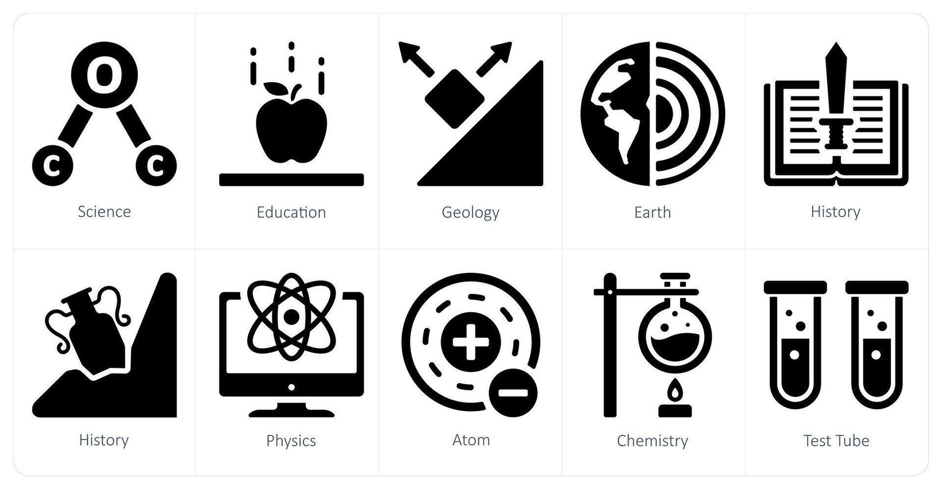 A set of 10 Science and Experiment icons as science, education, geology vector