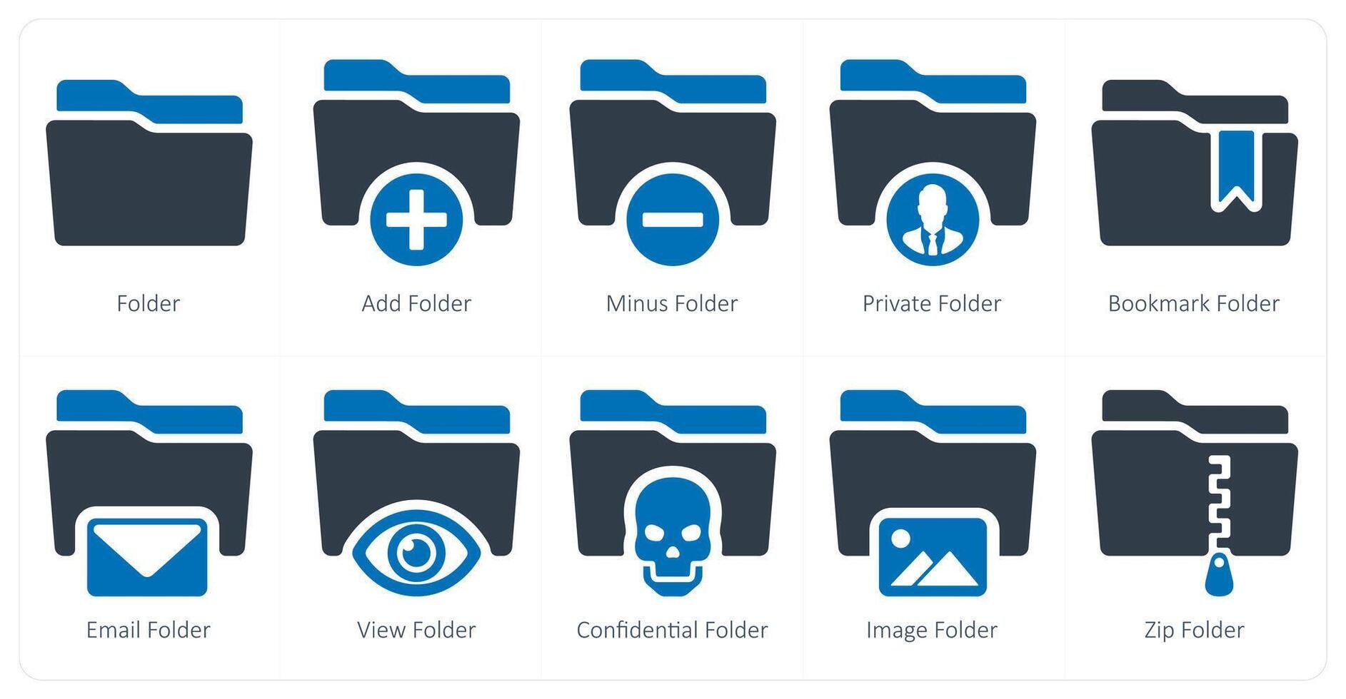 A set of 10 Folder icons as folder, add folder, minus folder vector