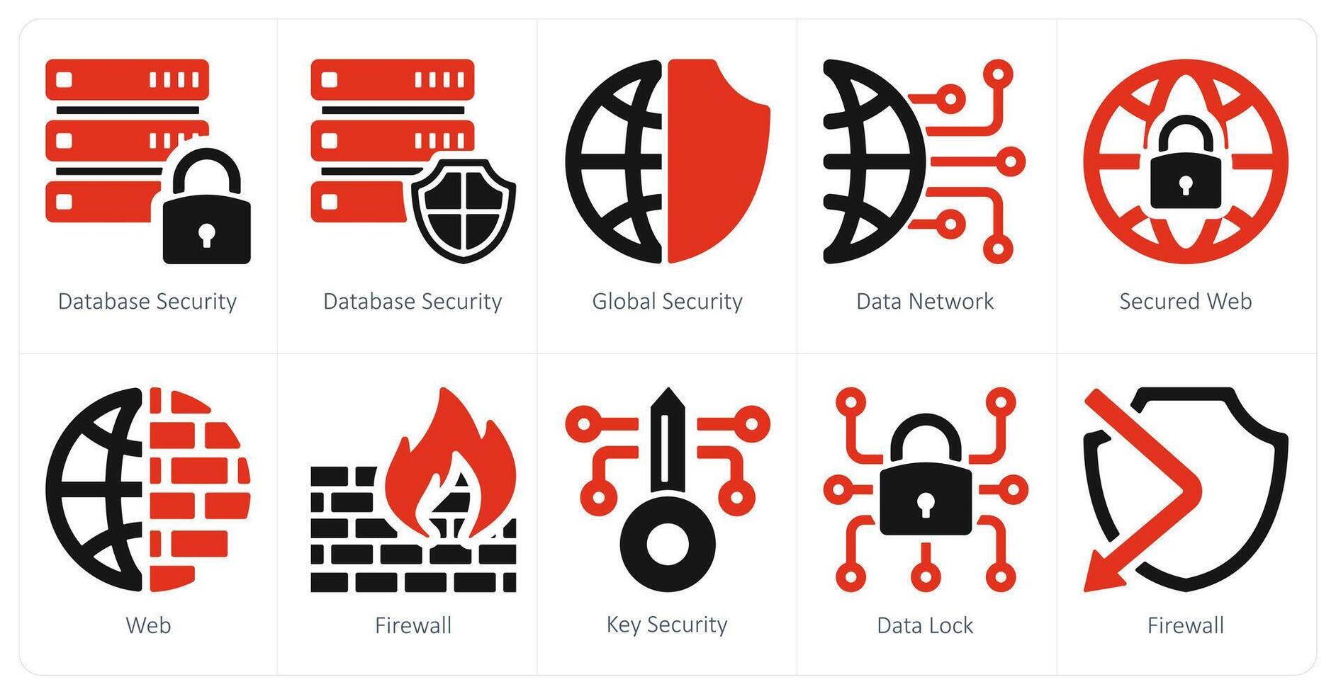 un conjunto de 10 seguridad íconos como base de datos seguridad, global seguridad, datos red vector