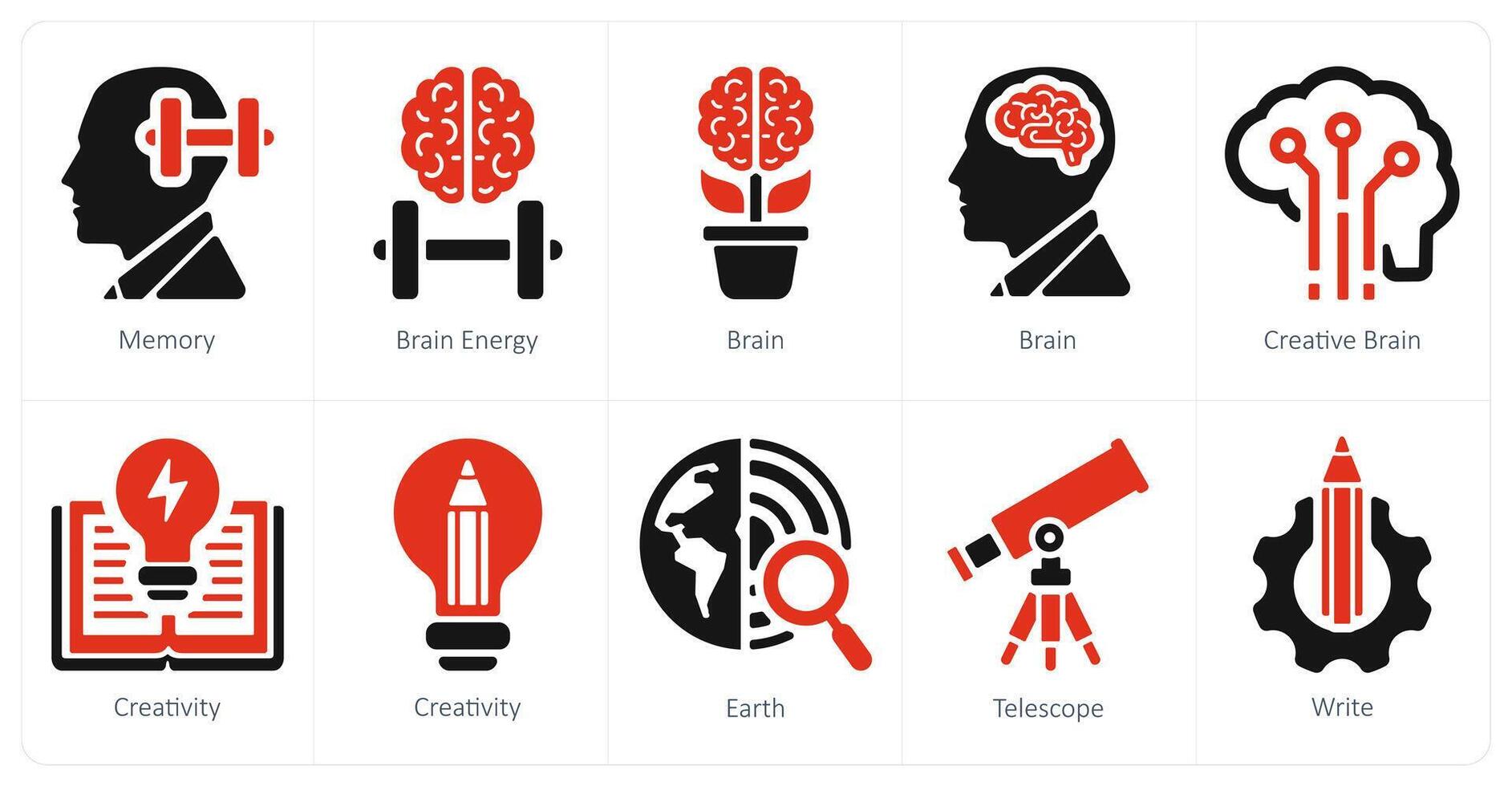 A set of 10 school and education icons as memory, brain energy, brain vector