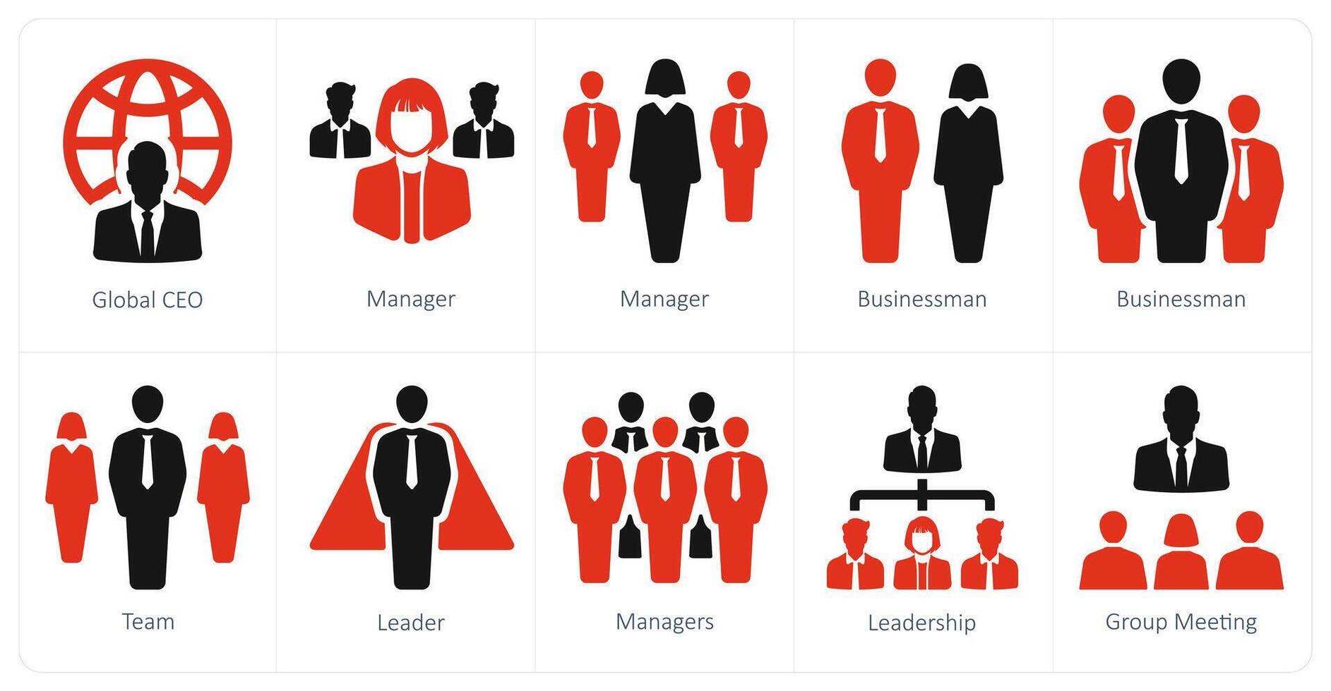 A set of 10 Leadership icons as global ceo, manager, businessman vector